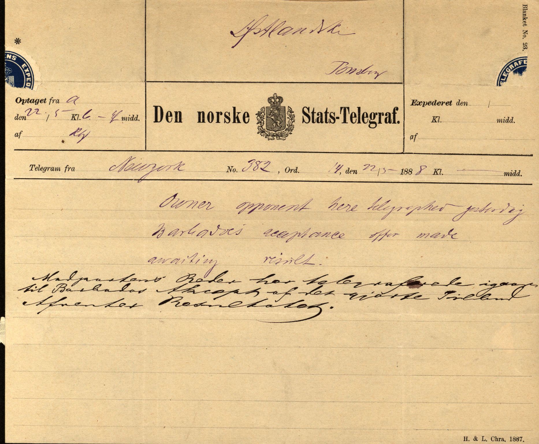 Pa 63 - Østlandske skibsassuranceforening, VEMU/A-1079/G/Ga/L0021/0003: Havaridokumenter / Inga av Drammen, Inga av Sandefjord, Primula, 1888-1889, p. 107