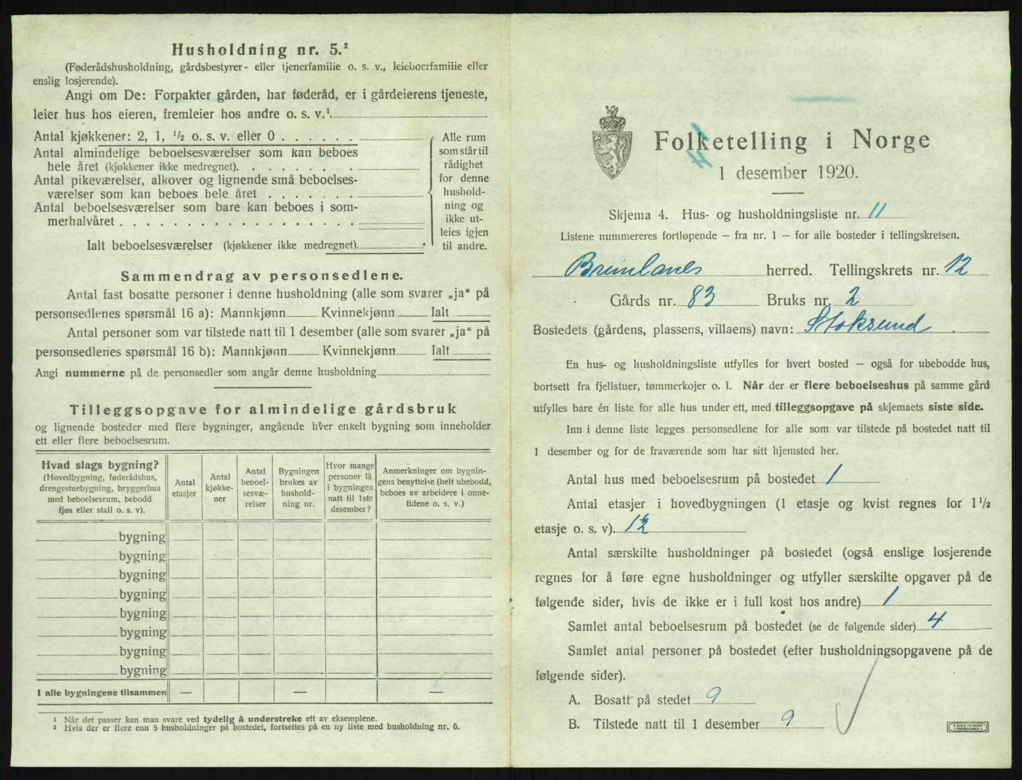 SAKO, 1920 census for Brunlanes, 1920, p. 1717