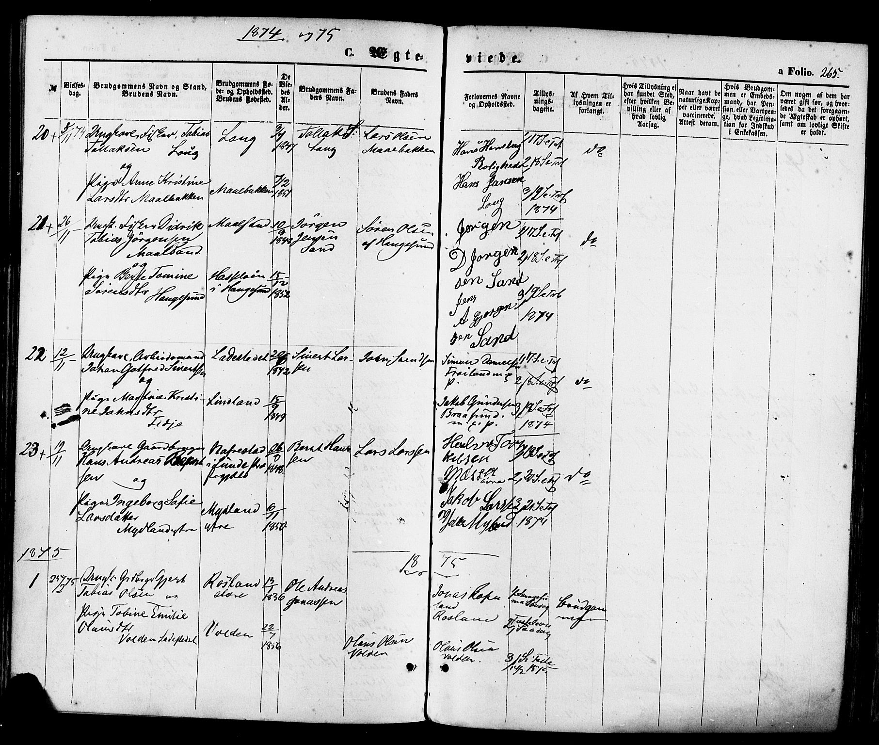 Sokndal sokneprestkontor, AV/SAST-A-101808: Parish register (official) no. A 10, 1874-1886, p. 265