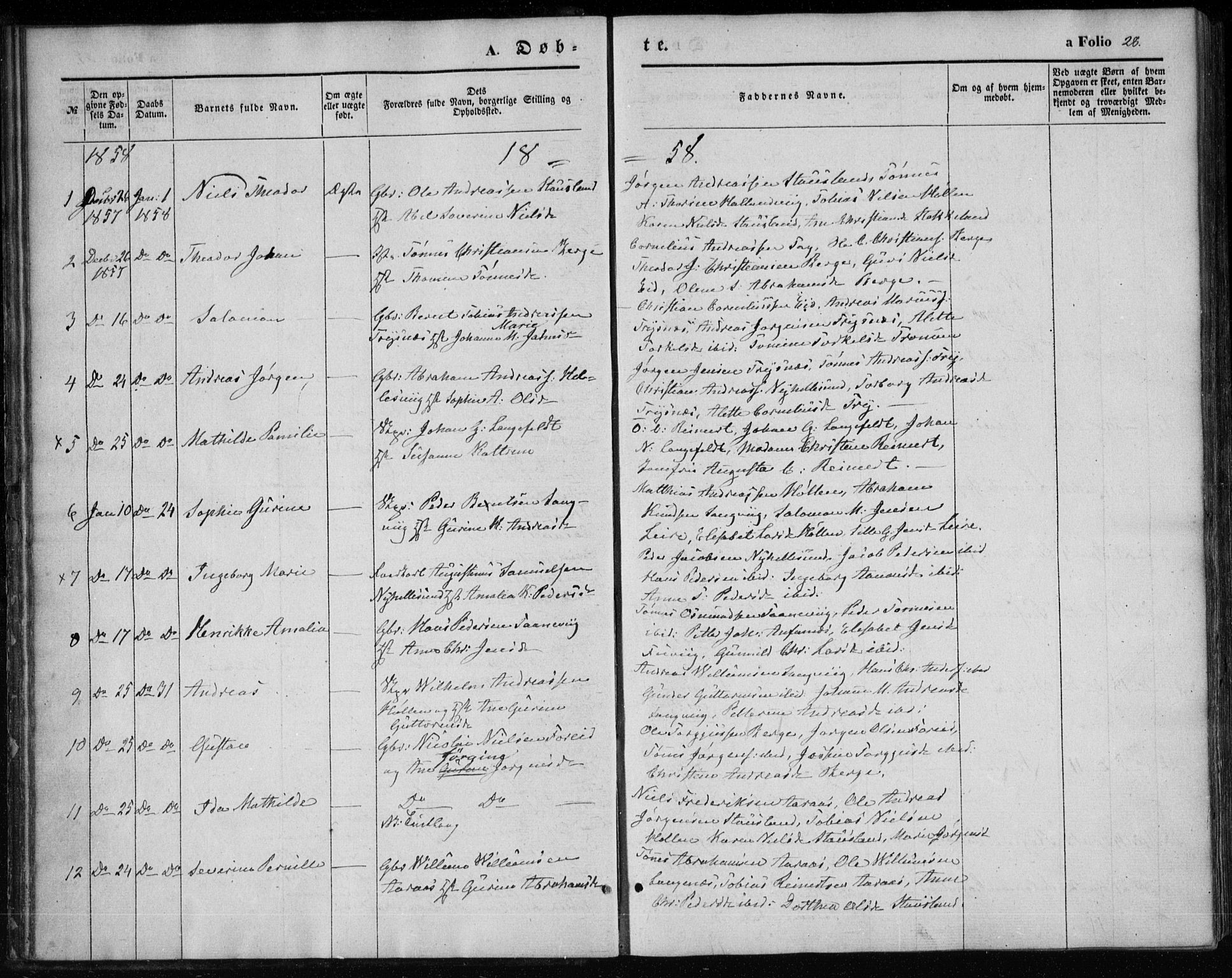 Søgne sokneprestkontor, SAK/1111-0037/F/Fa/Fab/L0010: Parish register (official) no. A 10, 1853-1869, p. 28