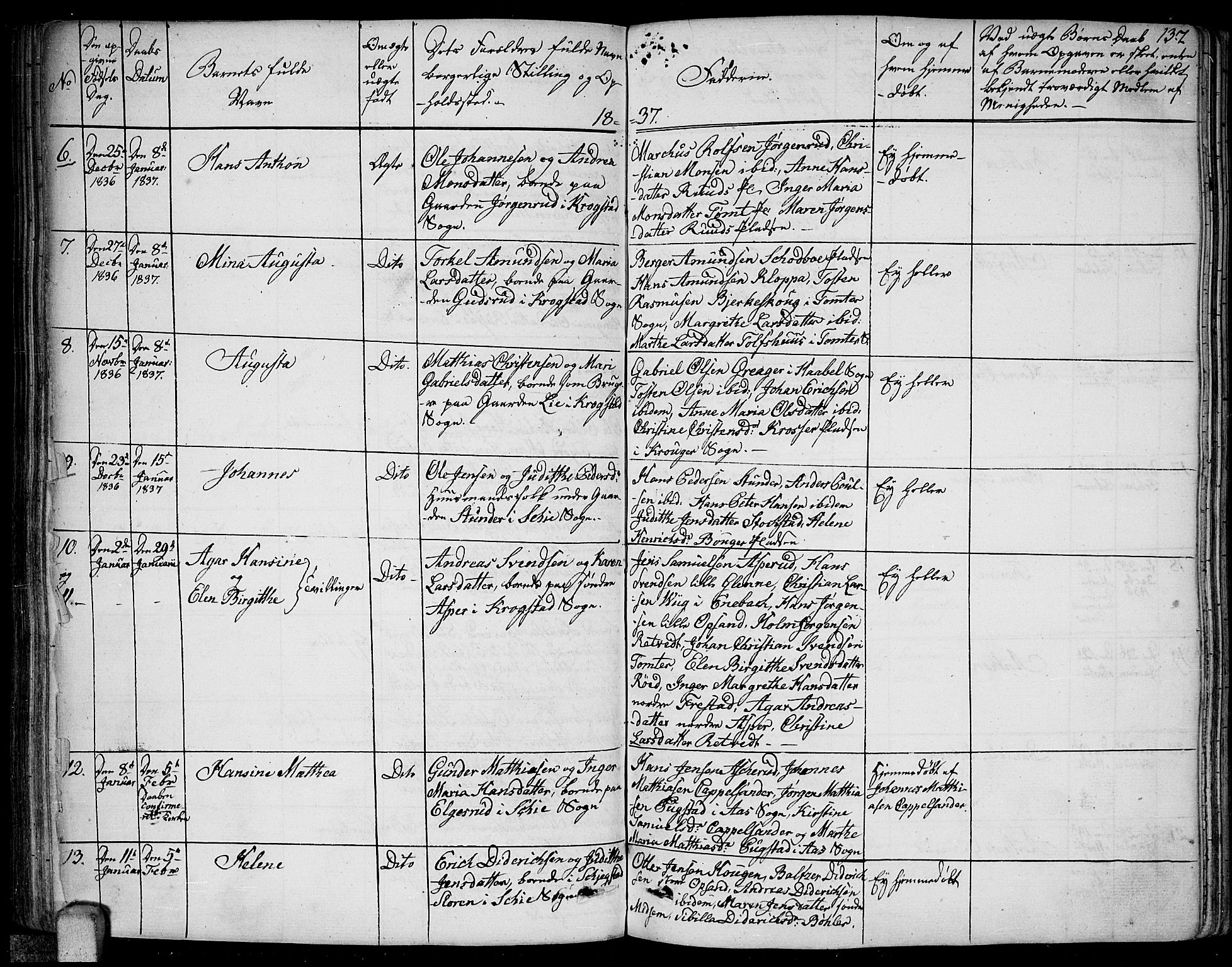 Kråkstad prestekontor Kirkebøker, SAO/A-10125a/F/Fa/L0004: Parish register (official) no. I 4, 1825-1837, p. 137