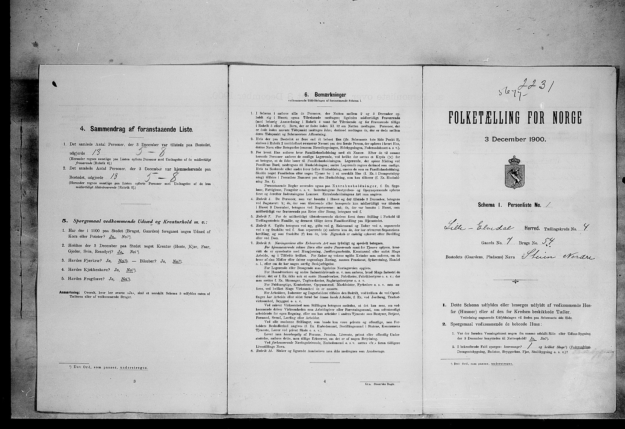 SAH, 1900 census for Lille Elvedalen, 1900, p. 64