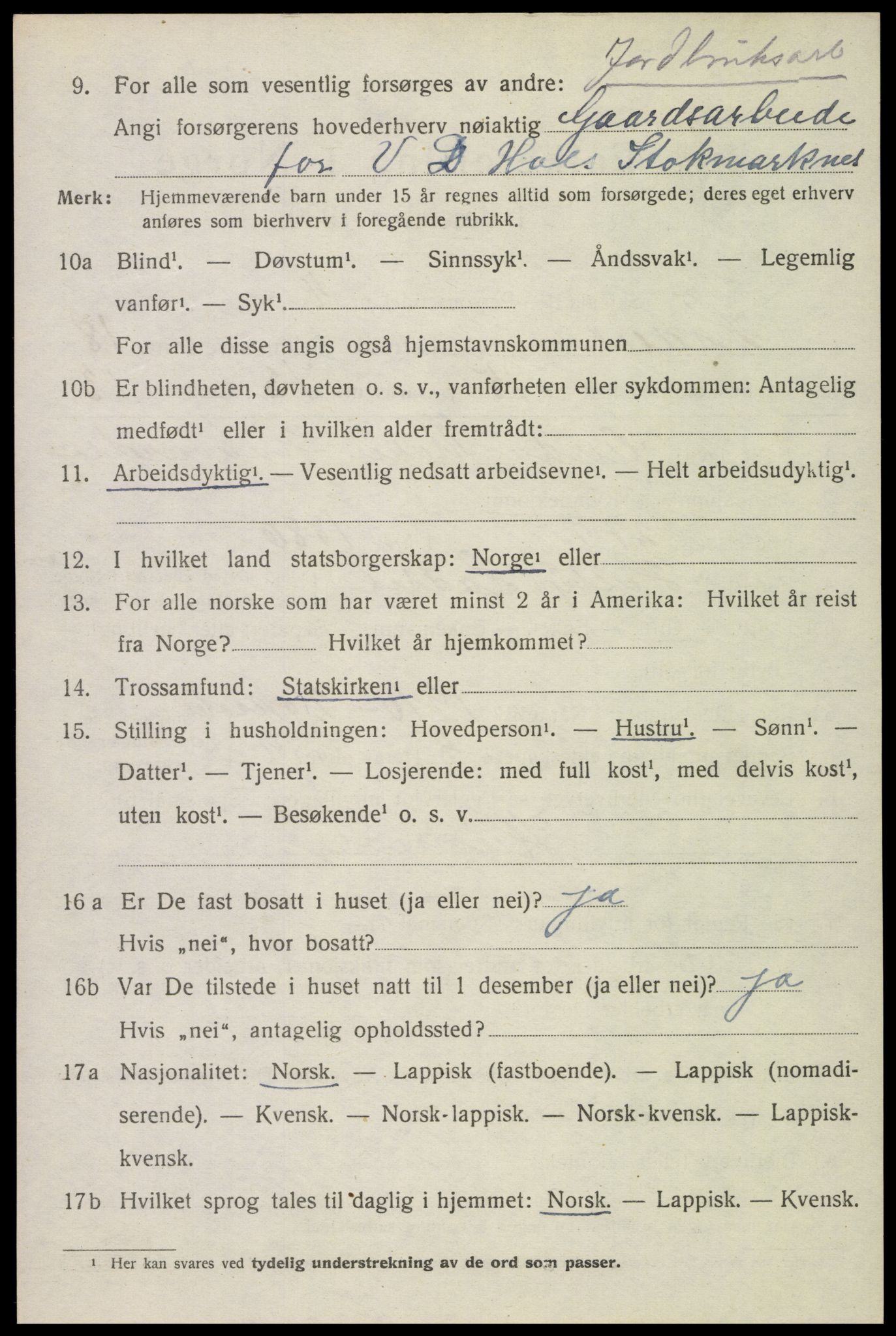 SAT, 1920 census for Hadsel, 1920, p. 16663