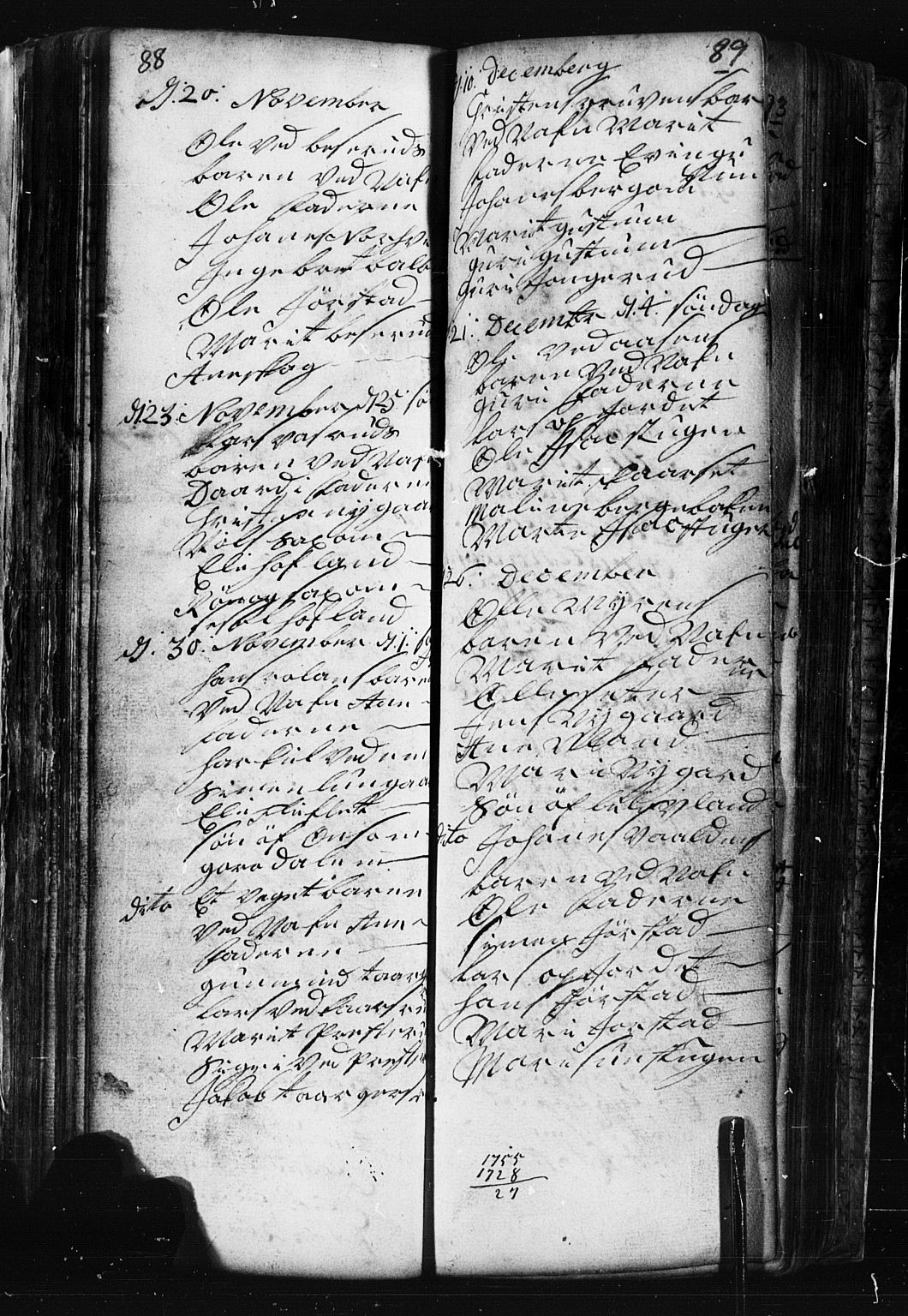 Fåberg prestekontor, SAH/PREST-086/H/Ha/Hab/L0001: Parish register (copy) no. 1, 1727-1767, p. 88-89