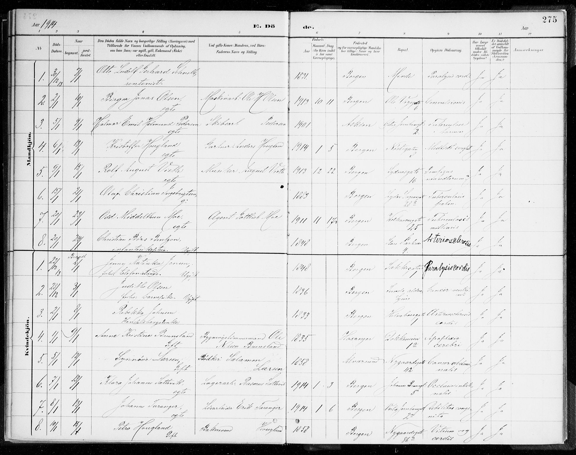 Johanneskirken sokneprestembete, AV/SAB-A-76001/H/Haa/L0019: Parish register (official) no. E 1, 1885-1915, p. 275