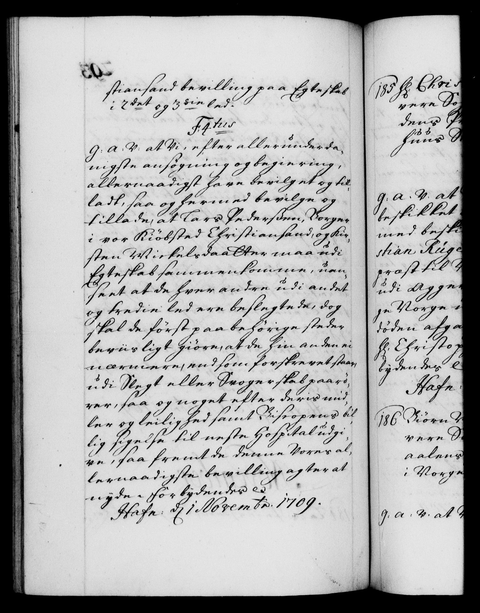 Danske Kanselli 1572-1799, AV/RA-EA-3023/F/Fc/Fca/Fcaa/L0020: Norske registre, 1708-1711, p. 293b