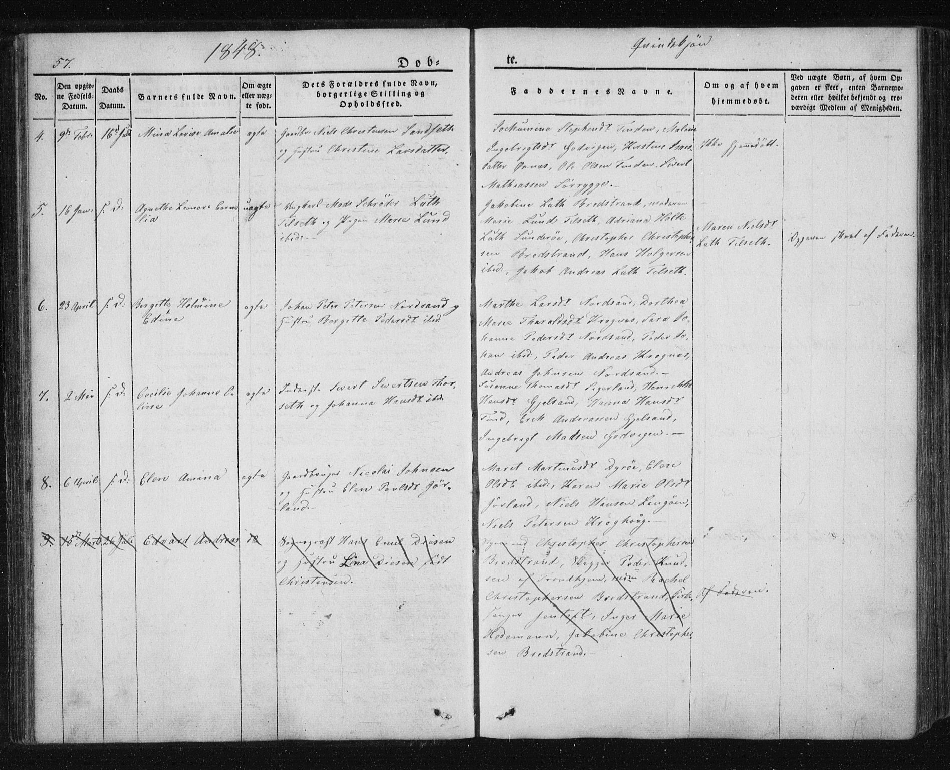 Ministerialprotokoller, klokkerbøker og fødselsregistre - Nordland, AV/SAT-A-1459/893/L1332: Parish register (official) no. 893A05, 1841-1858, p. 57