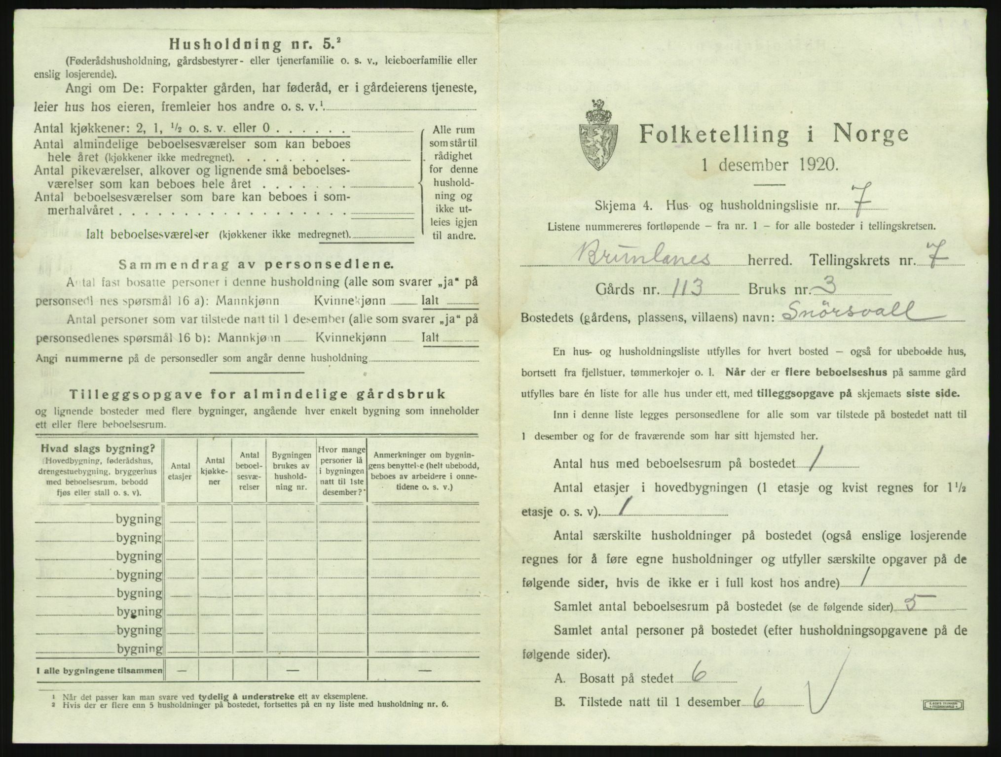 SAKO, 1920 census for Brunlanes, 1920, p. 935