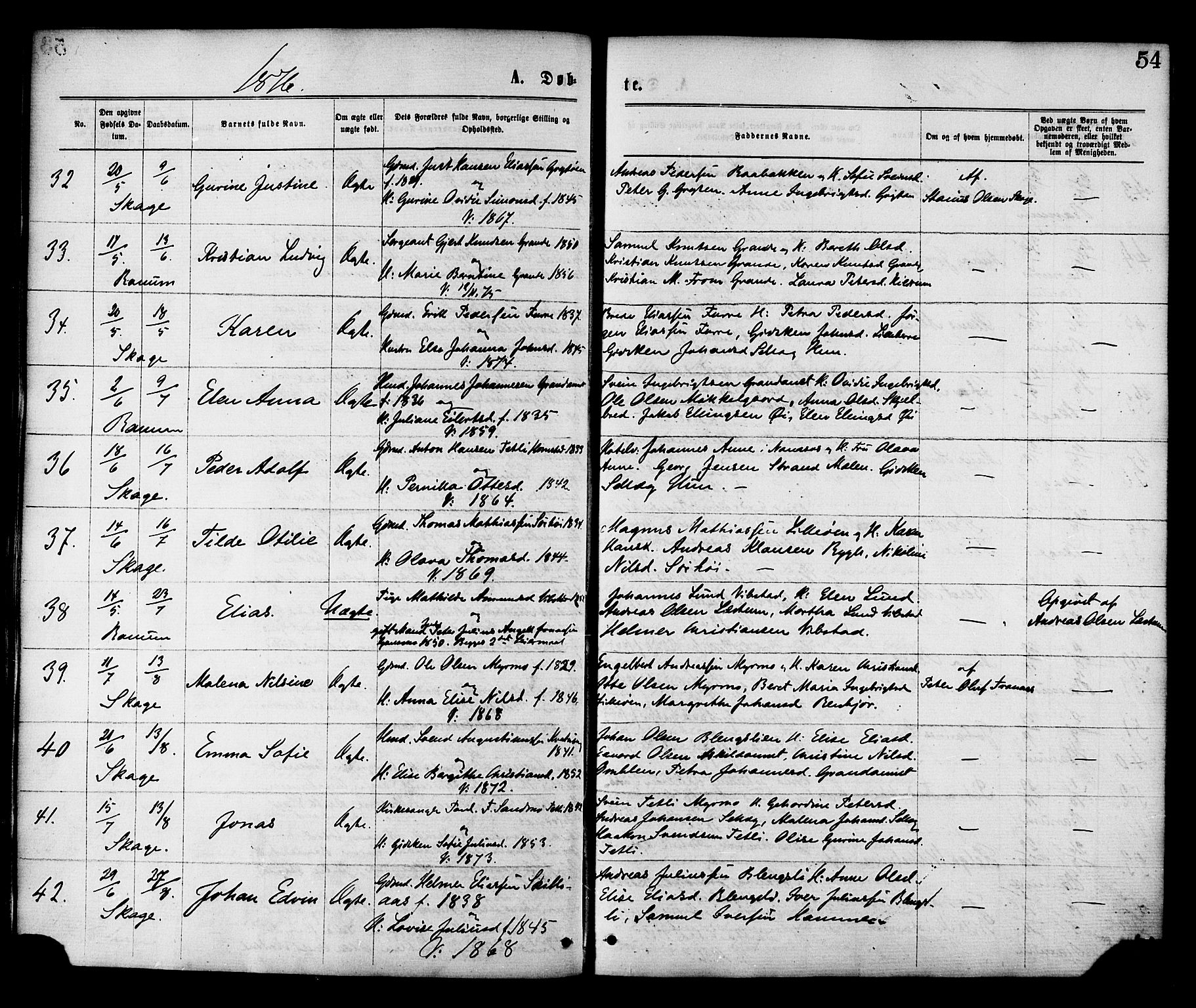 Ministerialprotokoller, klokkerbøker og fødselsregistre - Nord-Trøndelag, SAT/A-1458/764/L0554: Parish register (official) no. 764A09, 1867-1880, p. 54