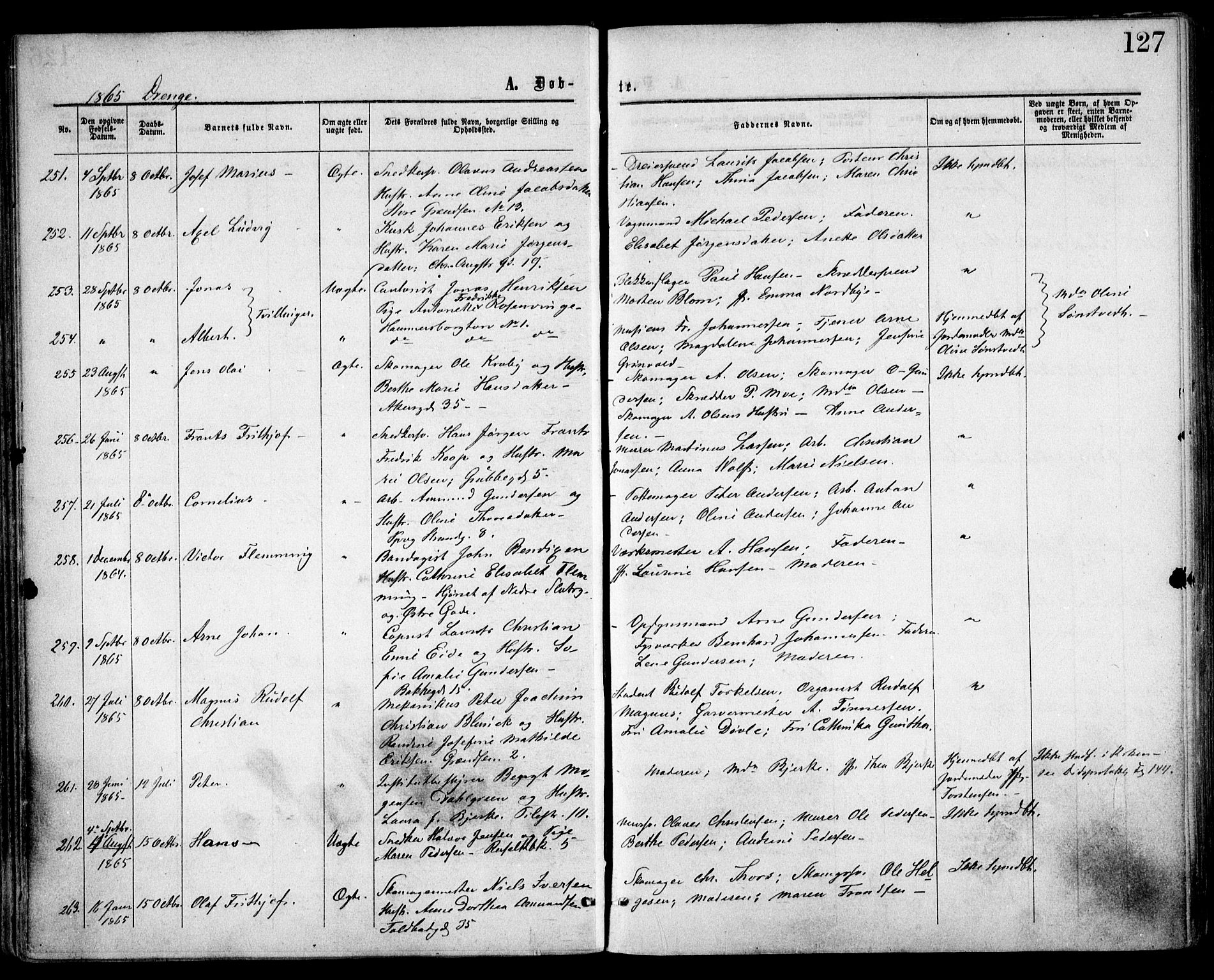 Trefoldighet prestekontor Kirkebøker, SAO/A-10882/F/Fa/L0002: Parish register (official) no. I 2, 1863-1870, p. 127