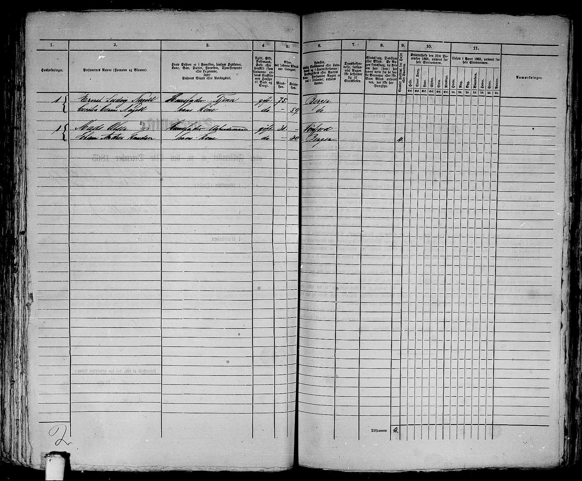 RA, 1865 census for Bergen, 1865, p. 3398