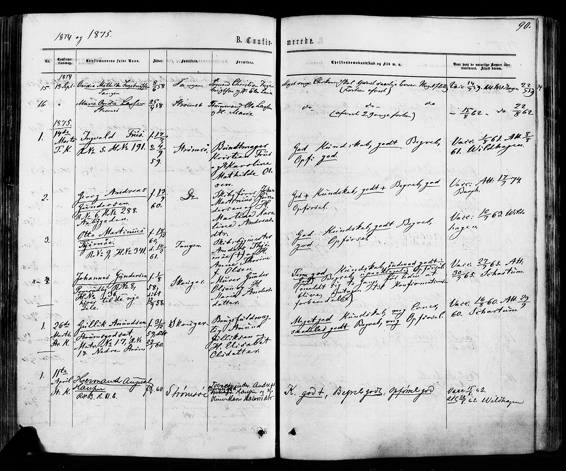 Strømsø kirkebøker, AV/SAKO-A-246/F/Fa/L0018: Parish register (official) no. I 18, 1865-1878, p. 90