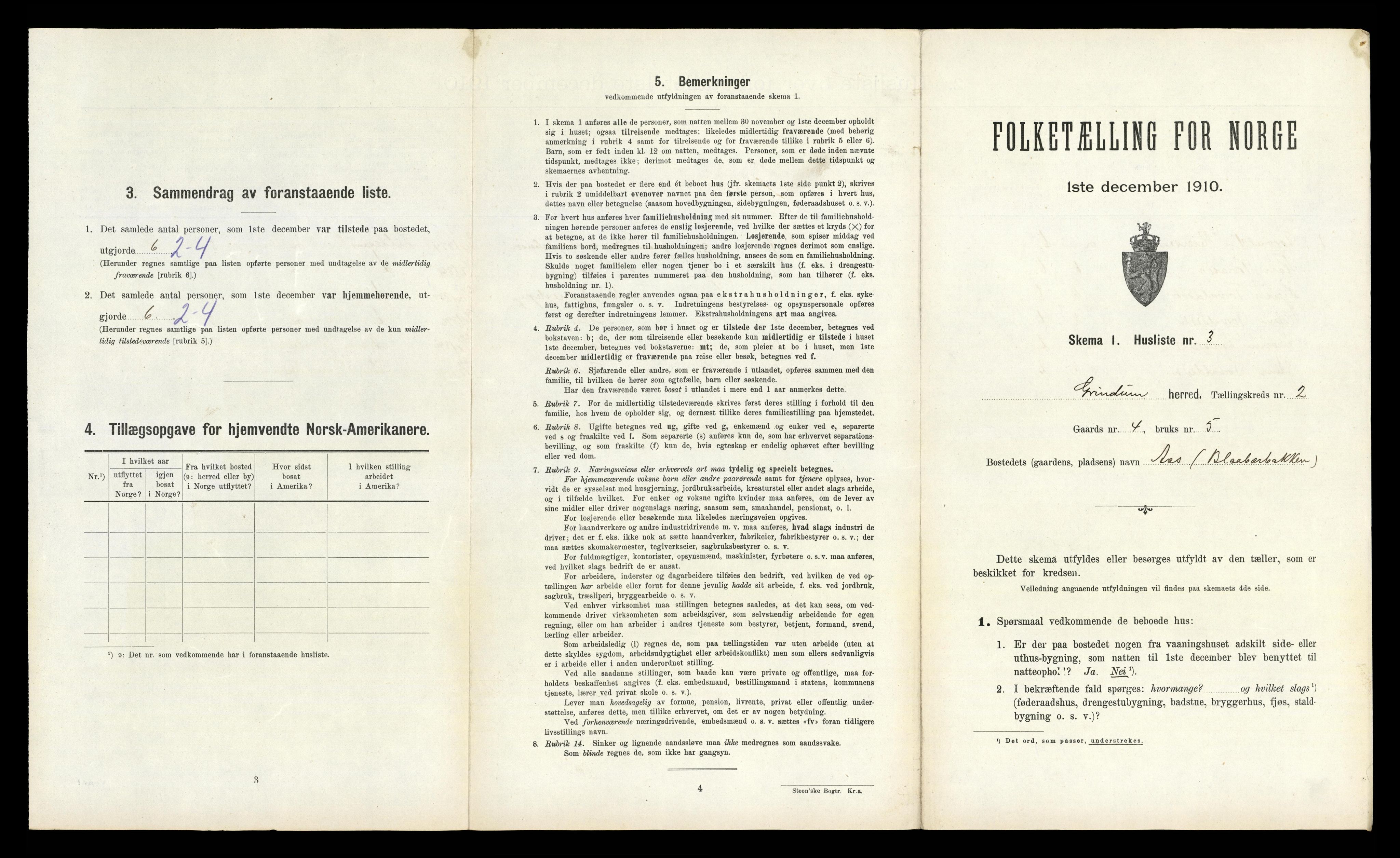 RA, 1910 census for Grindheim, 1910, p. 65