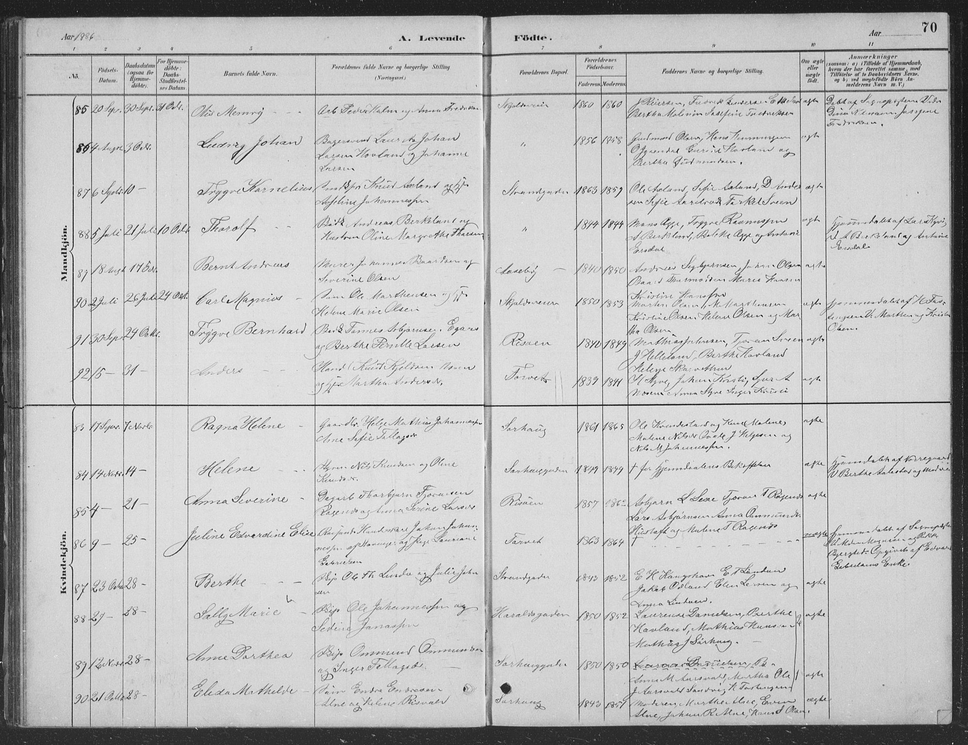 Haugesund sokneprestkontor, SAST/A -101863/H/Ha/Hab/L0002: Parish register (copy) no. B 2, 1881-1894, p. 70