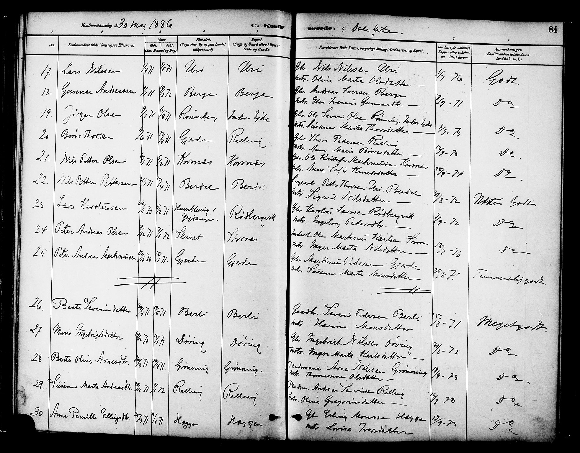 Ministerialprotokoller, klokkerbøker og fødselsregistre - Møre og Romsdal, SAT/A-1454/519/L0255: Parish register (official) no. 519A14, 1884-1908, p. 84