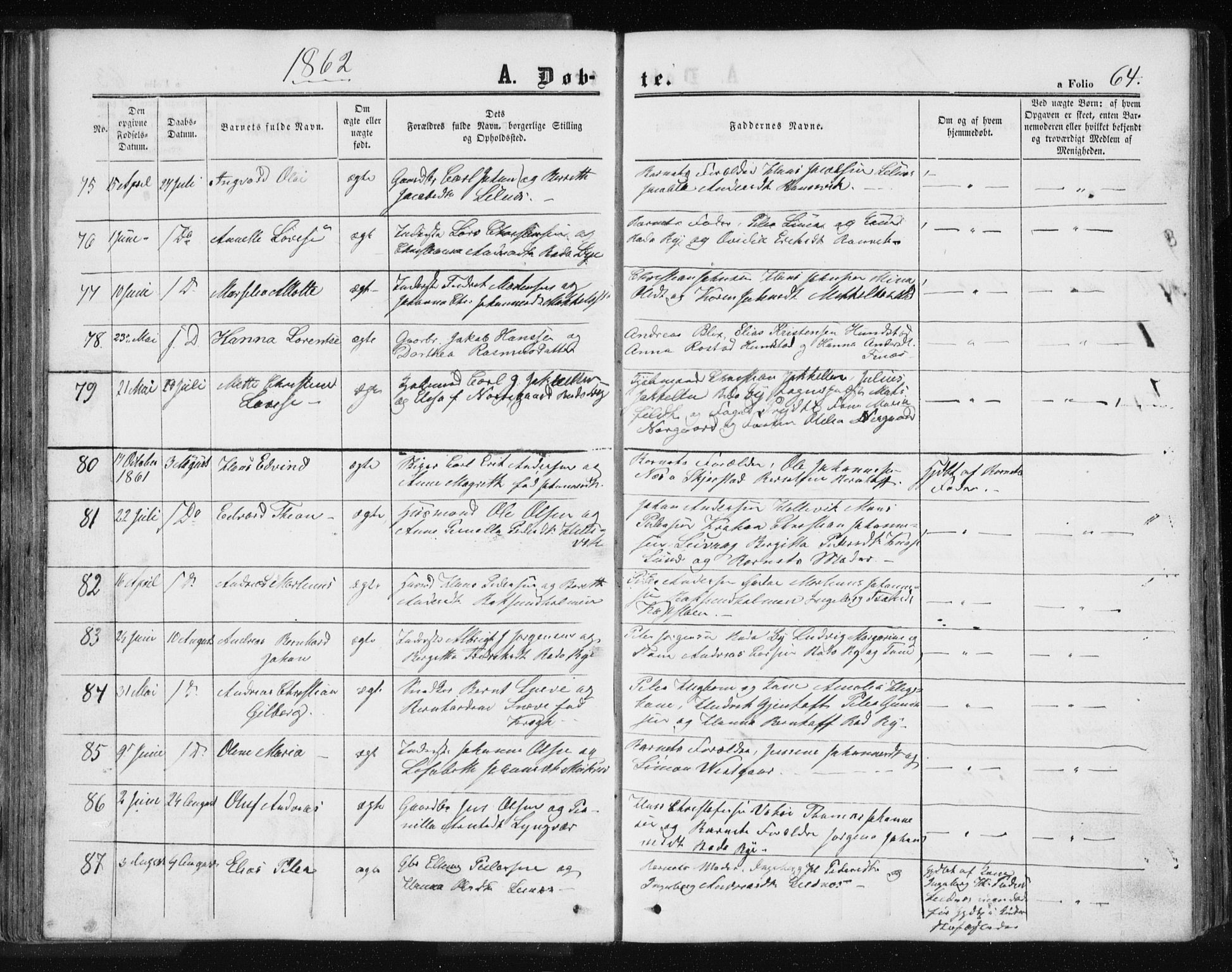 Ministerialprotokoller, klokkerbøker og fødselsregistre - Nordland, AV/SAT-A-1459/801/L0028: Parish register (copy) no. 801C03, 1855-1867, p. 64