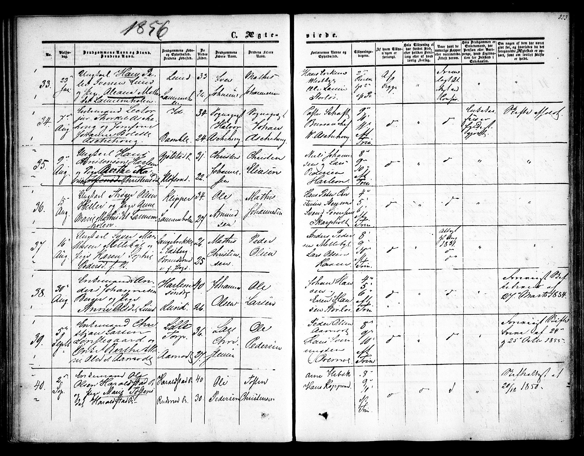 Rakkestad prestekontor Kirkebøker, AV/SAO-A-2008/F/Fa/L0009: Parish register (official) no. I 9, 1850-1856, p. 223