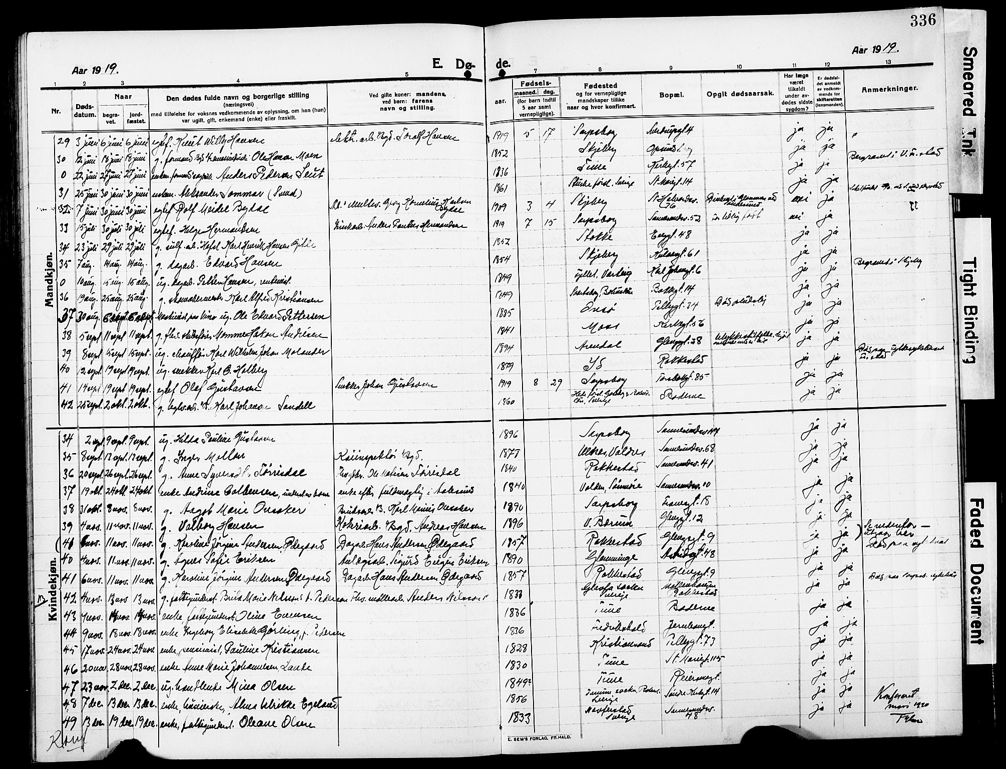 Sarpsborg prestekontor Kirkebøker, AV/SAO-A-2006/G/Ga/L0002: Parish register (copy) no. 2, 1912-1931, p. 336