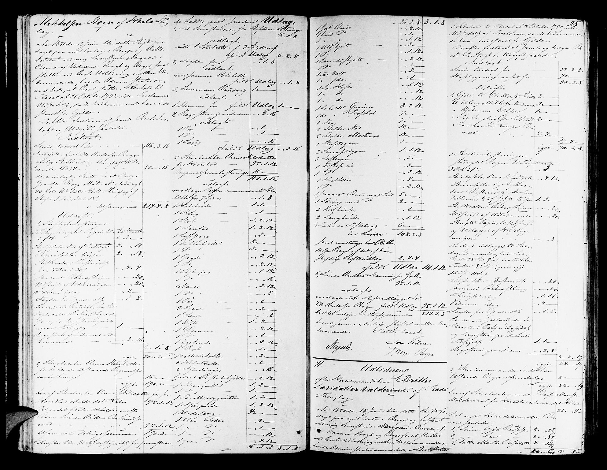 Nordhordland sorenskrivar, AV/SAB-A-2901/1/H/Hd/Hda/L0005: Skifteutlodningsprotokollar, 1851-1857, p. 24b-25a