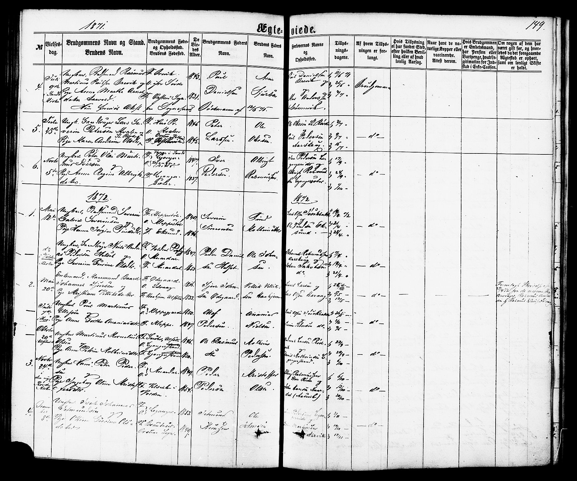 Ministerialprotokoller, klokkerbøker og fødselsregistre - Møre og Romsdal, SAT/A-1454/504/L0055: Parish register (official) no. 504A02, 1861-1884, p. 149