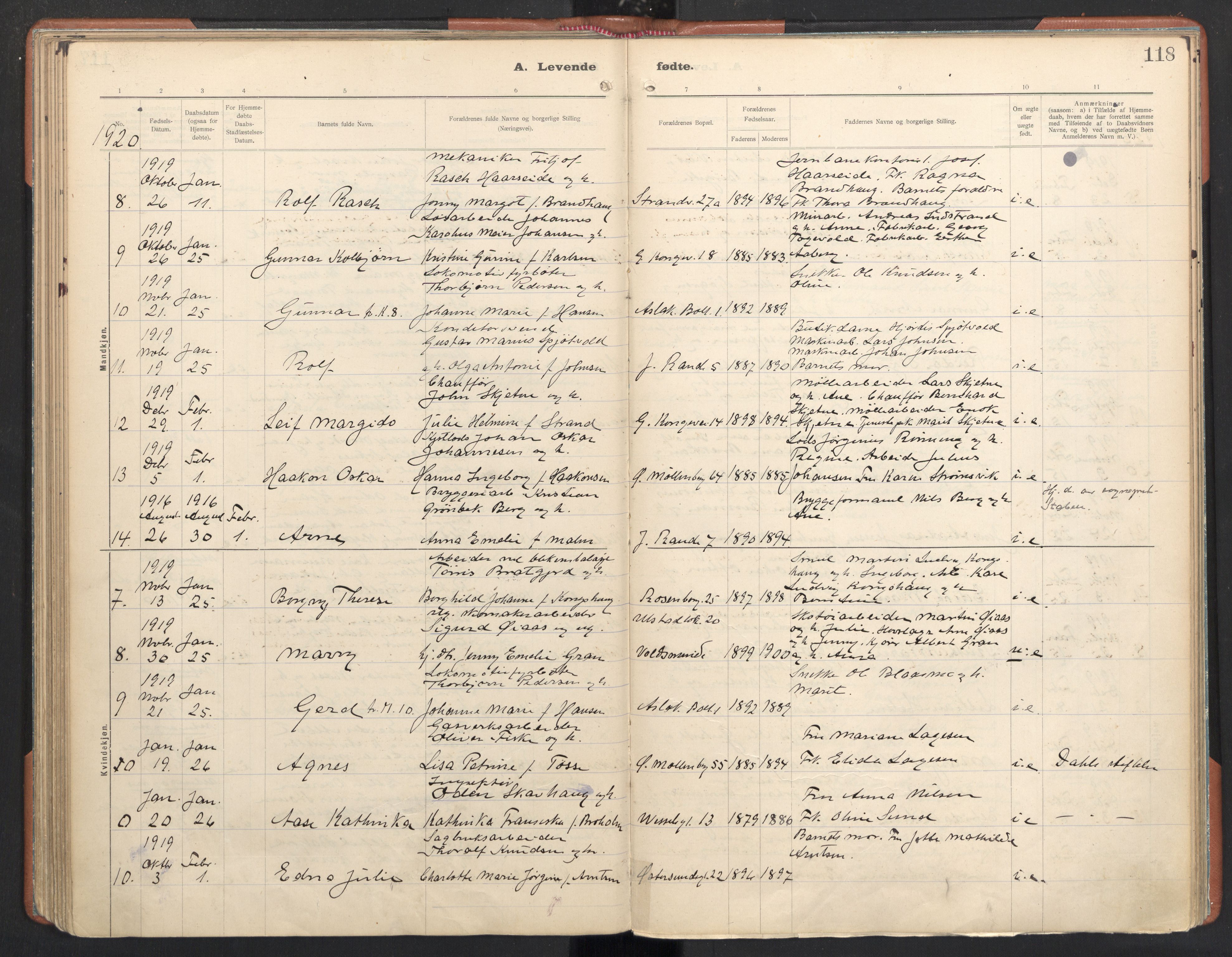 Ministerialprotokoller, klokkerbøker og fødselsregistre - Sør-Trøndelag, SAT/A-1456/605/L0246: Parish register (official) no. 605A08, 1916-1920, p. 118