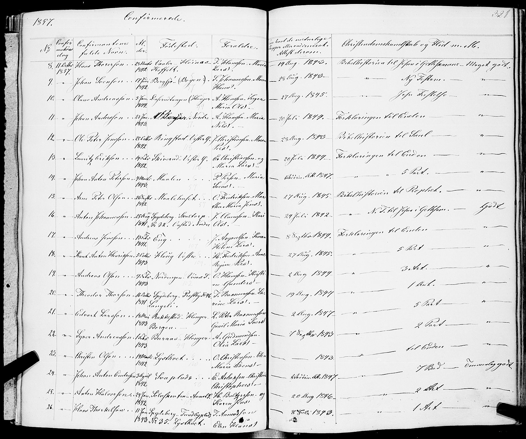 Skiptvet prestekontor Kirkebøker, SAO/A-20009/F/Fa/L0006: Parish register (official) no. 6, 1839-1860, p. 321