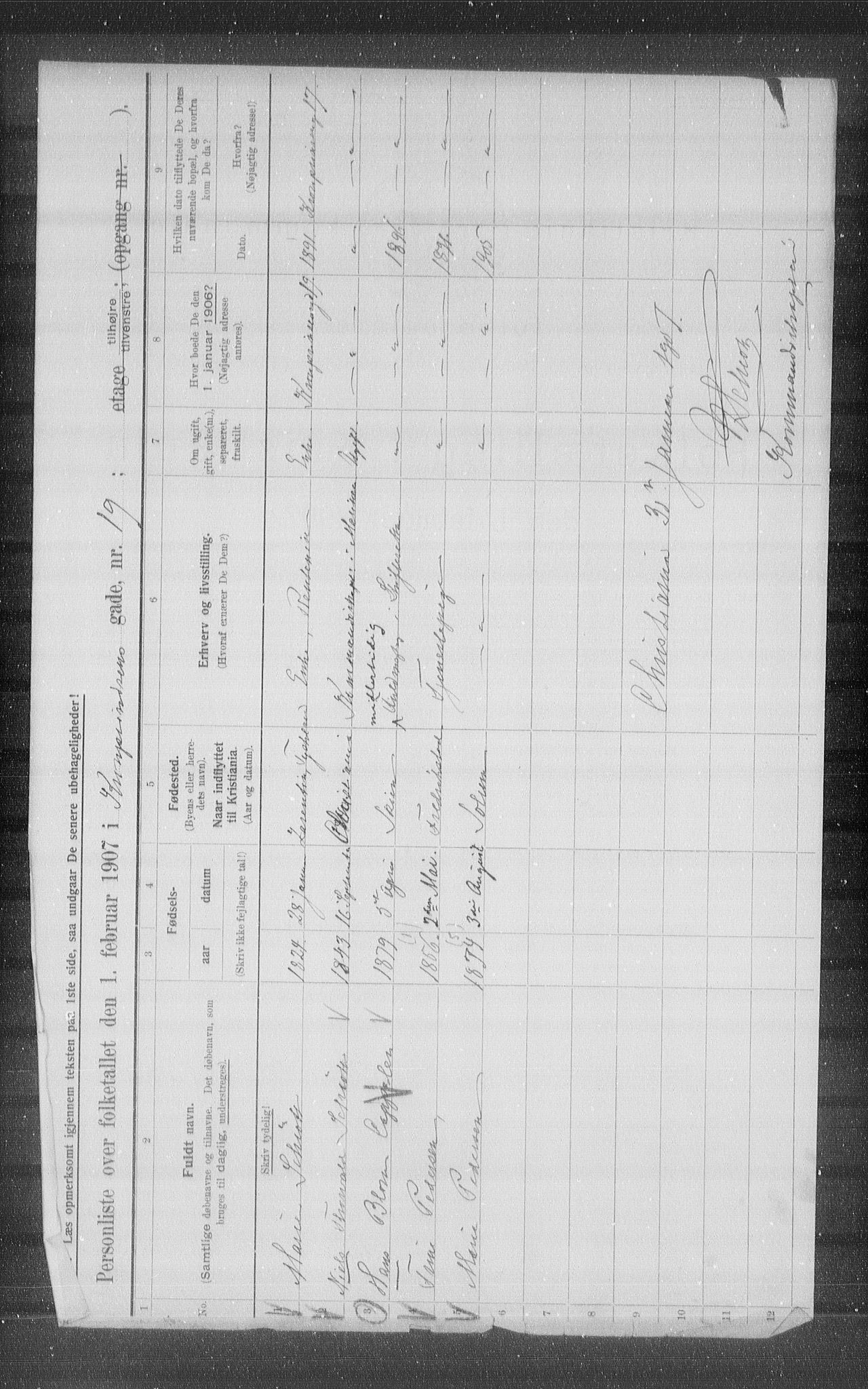 OBA, Municipal Census 1907 for Kristiania, 1907, p. 27937