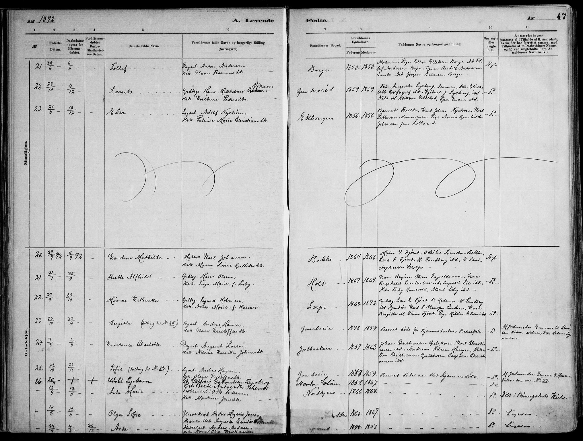 Skoger kirkebøker, AV/SAKO-A-59/F/Fa/L0006: Parish register (official) no. I 6, 1885-1910, p. 47