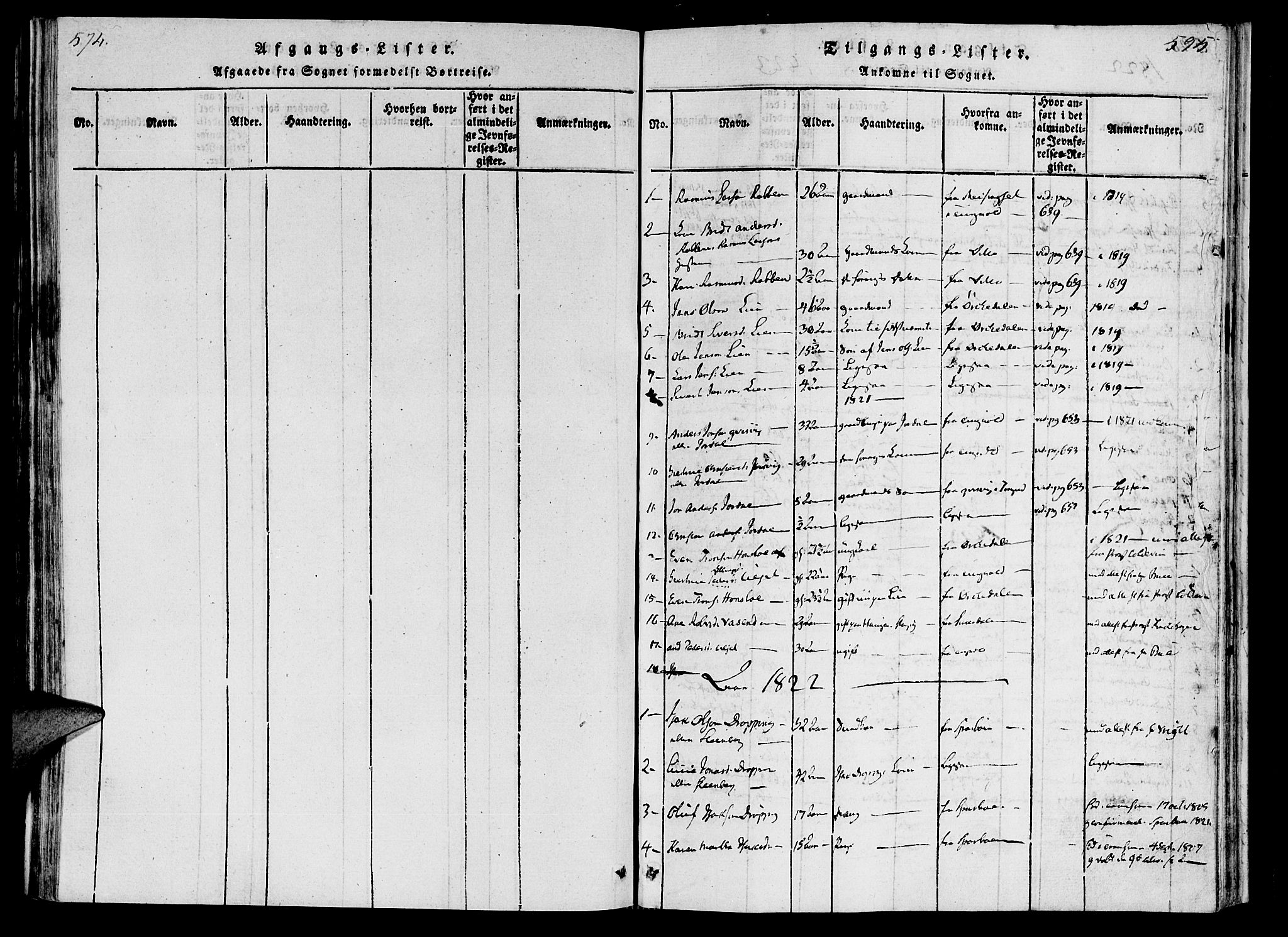 Ministerialprotokoller, klokkerbøker og fødselsregistre - Møre og Romsdal, SAT/A-1454/592/L1023: Parish register (official) no. 592A02, 1820-1830, p. 594-595
