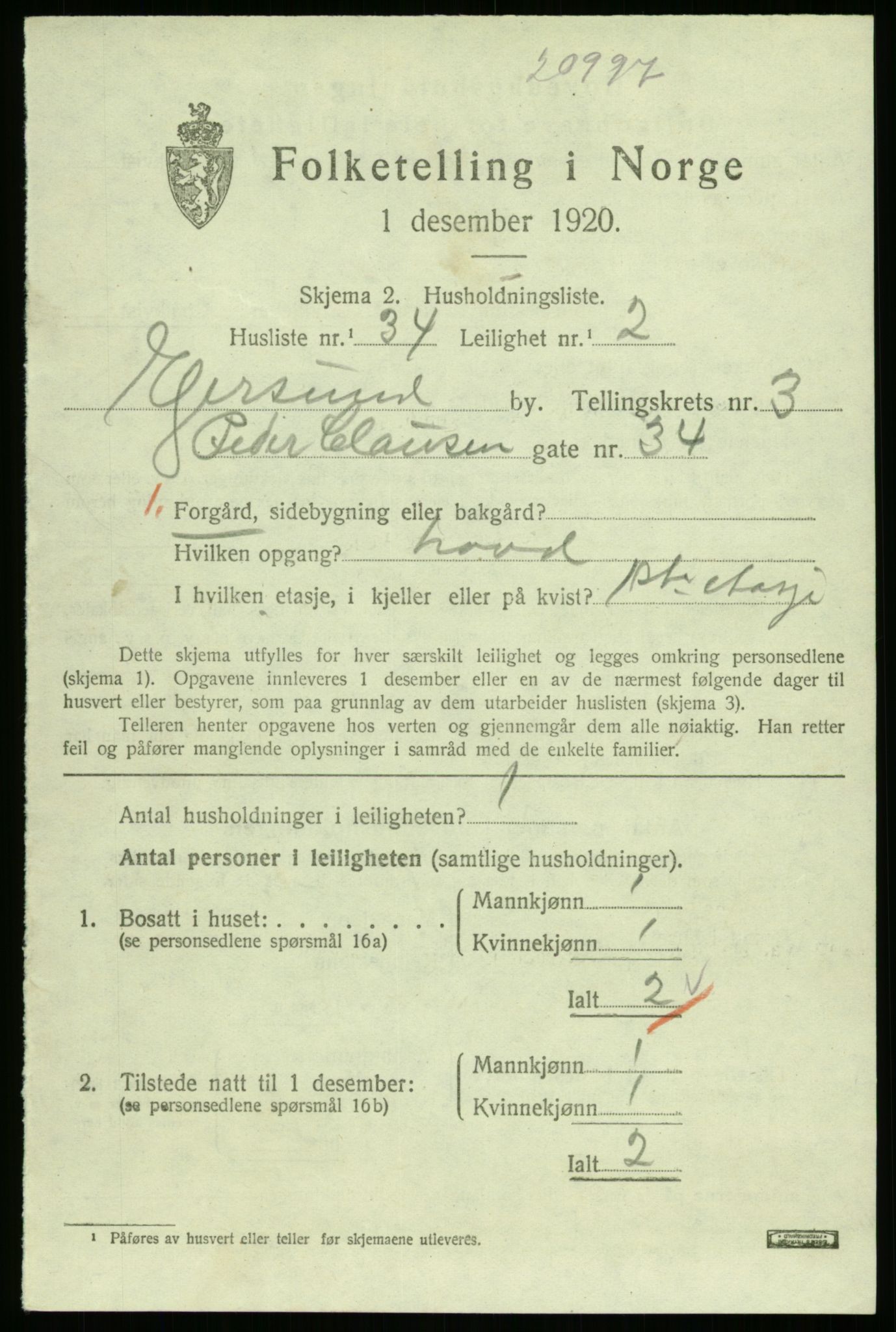 SAST, 1920 census for Egersund town, 1920, p. 2762