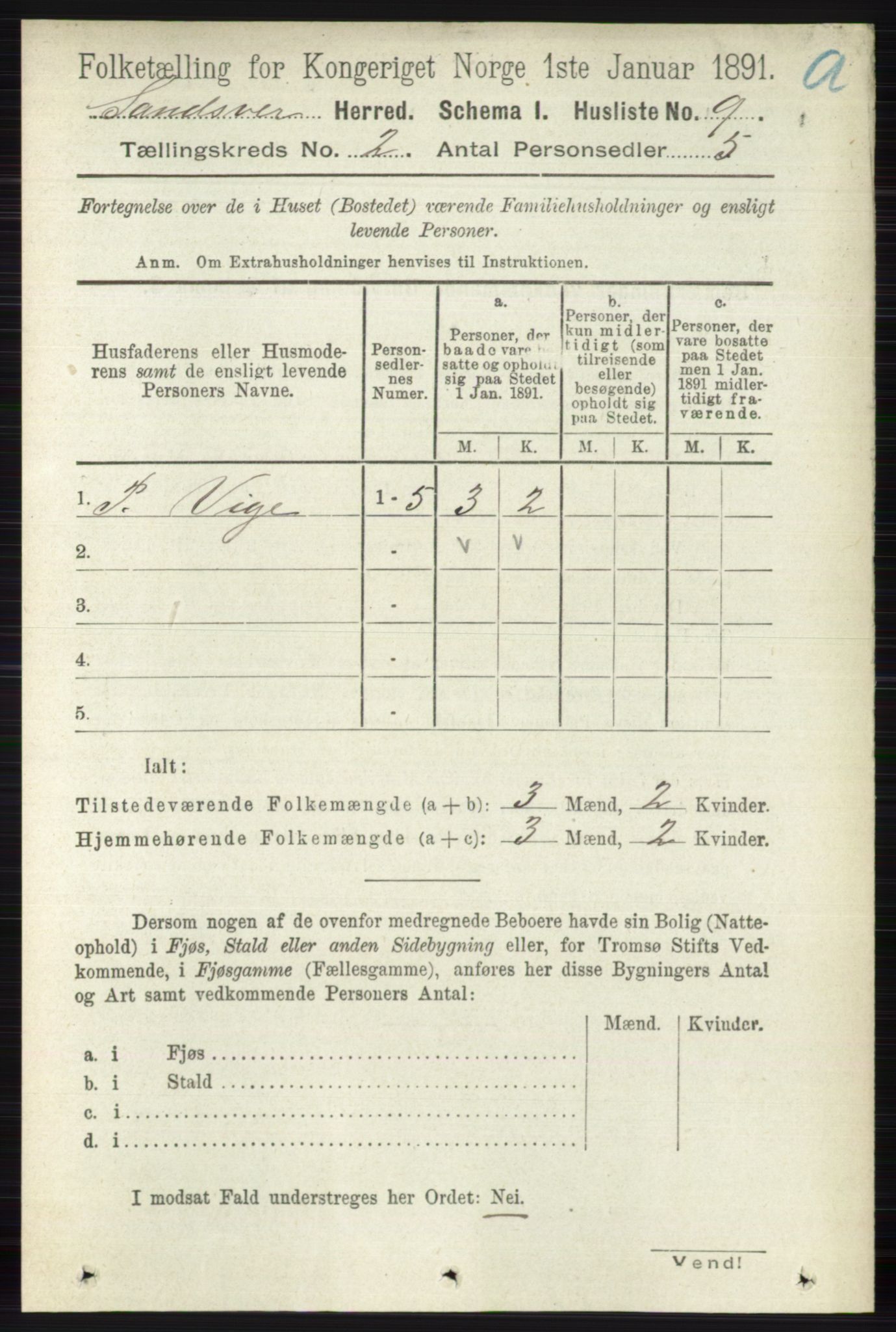 RA, 1891 census for 0629 Sandsvær, 1891, p. 600