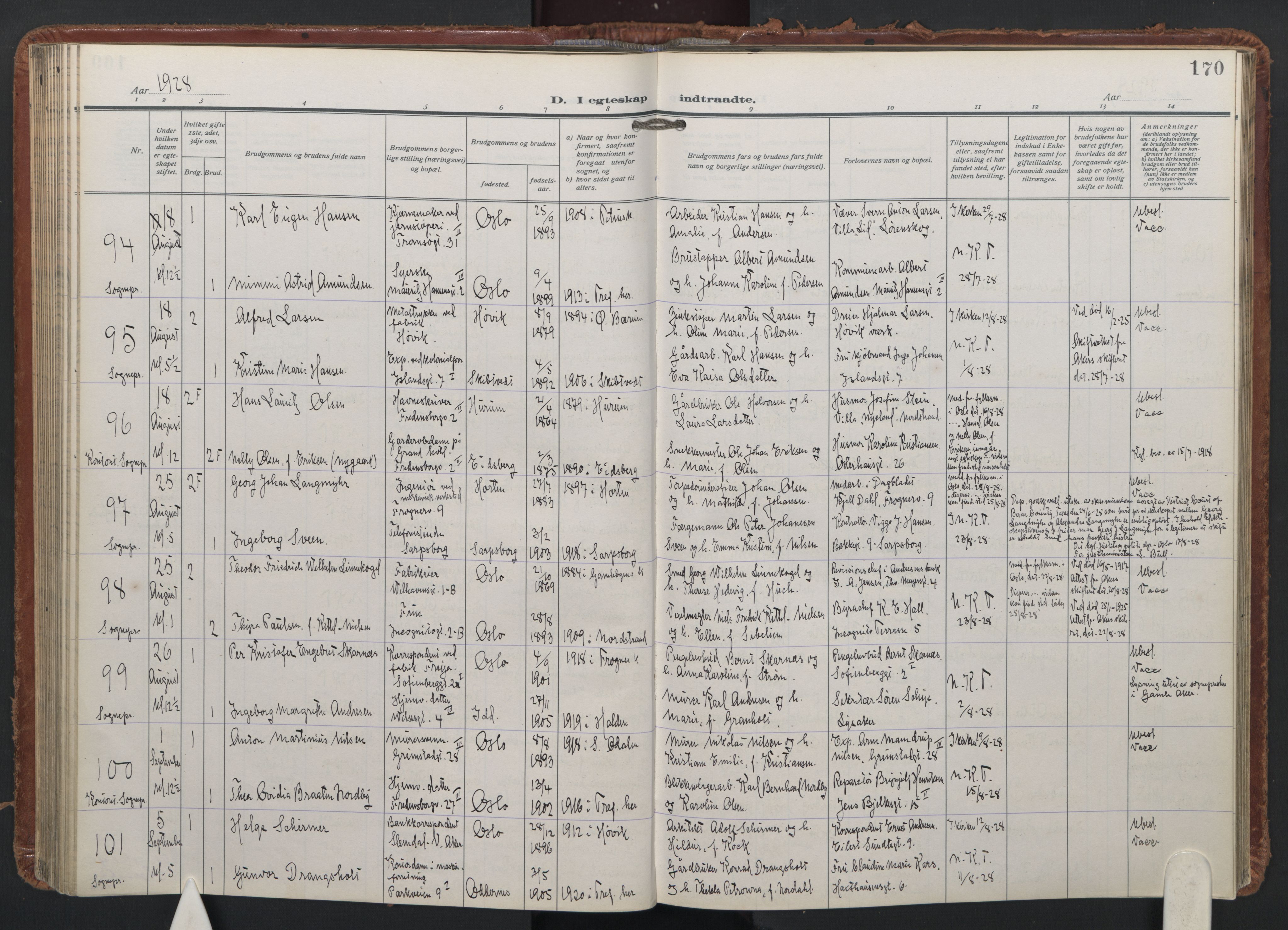 Trefoldighet prestekontor Kirkebøker, AV/SAO-A-10882/F/Fc/L0009: Parish register (official) no. III 9, 1922-1936, p. 170