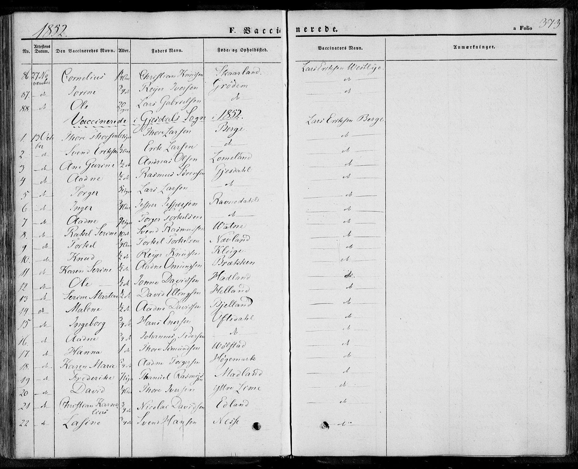 Lye sokneprestkontor, AV/SAST-A-101794/001/30BA/L0006: Parish register (official) no. A 5.2, 1842-1855, p. 373