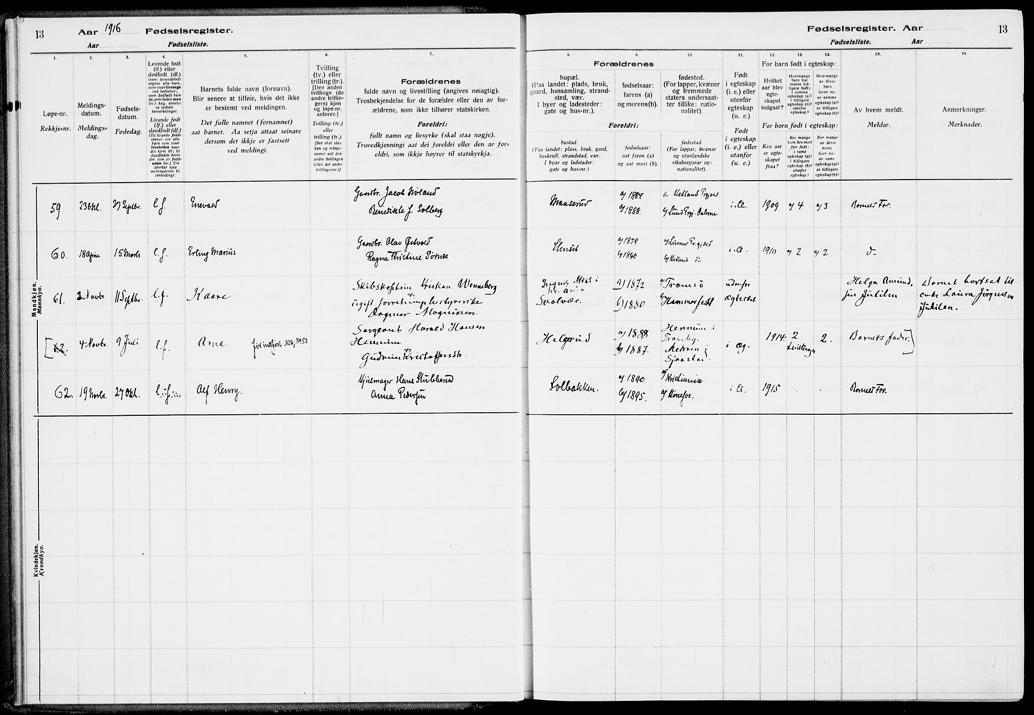 Lier kirkebøker, AV/SAKO-A-230/J/Ja/L0001: Birth register no. 1, 1916-1928, p. 13