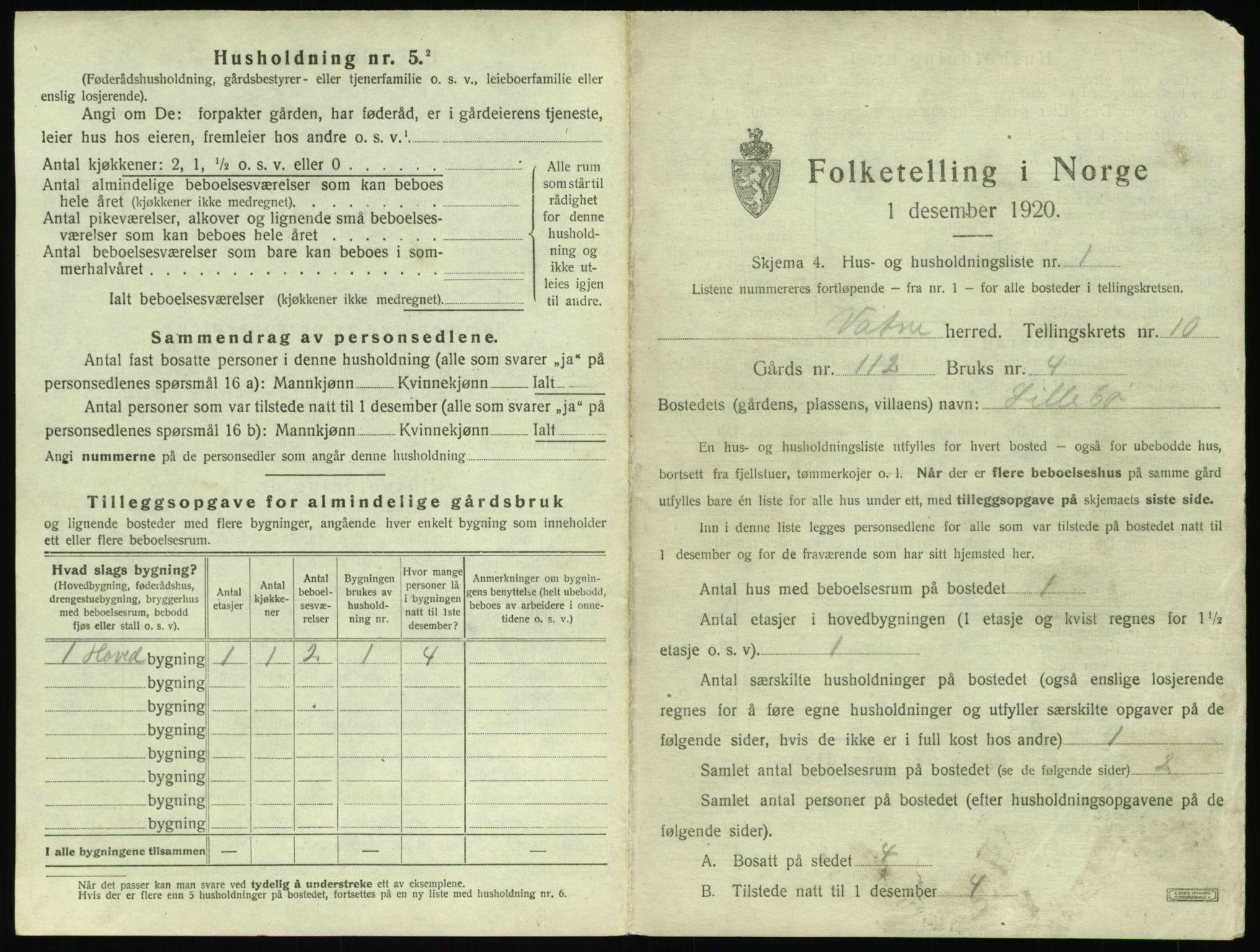 SAT, 1920 census for Vatne, 1920, p. 540