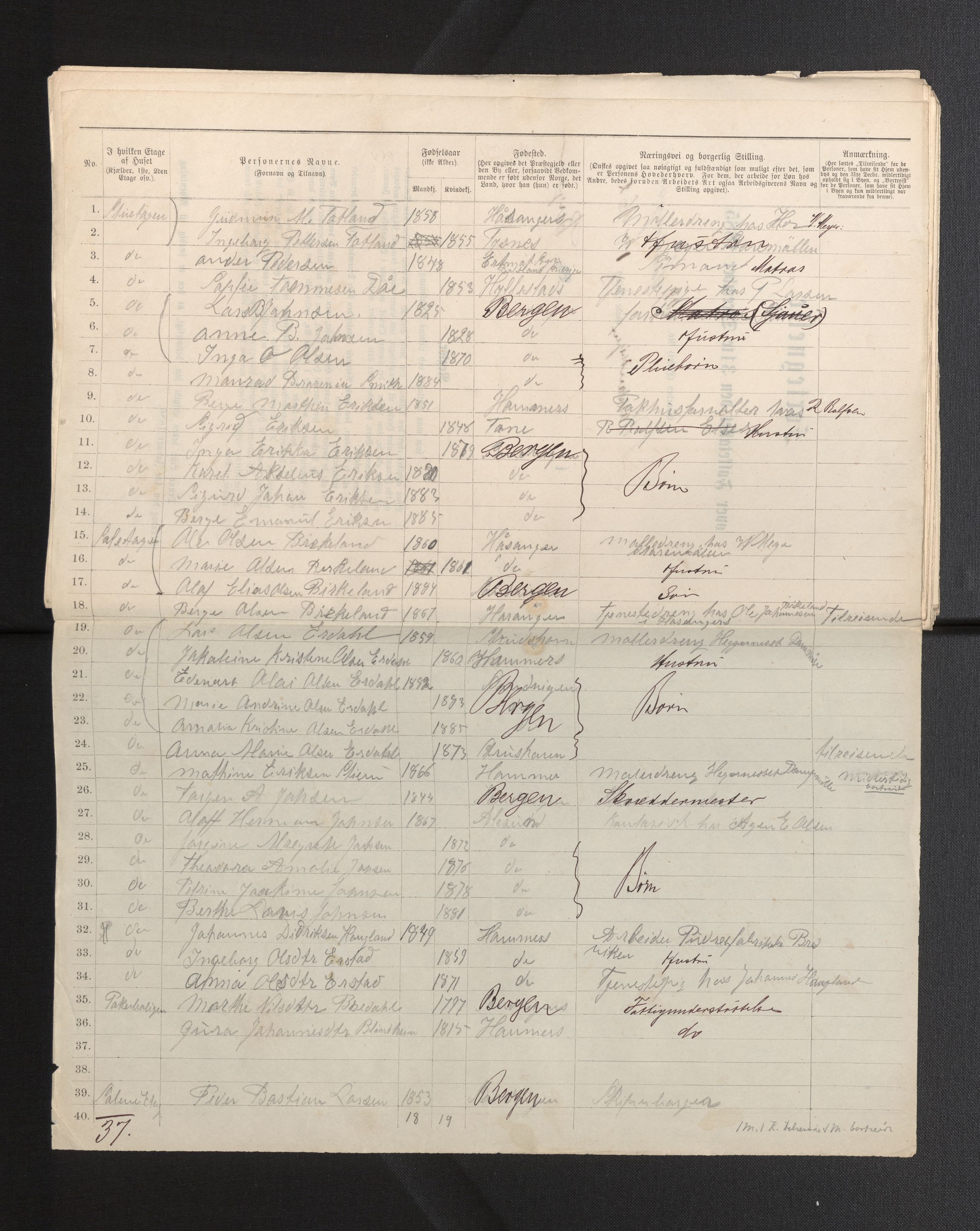 SAB, 1885 census for 1301 Bergen, 1885, p. 5419