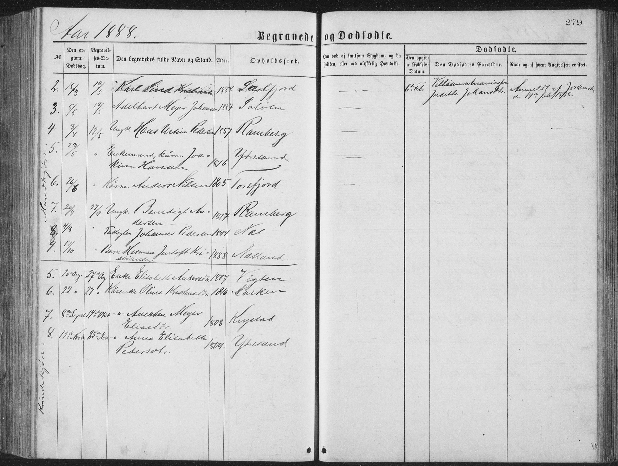 Ministerialprotokoller, klokkerbøker og fødselsregistre - Nordland, AV/SAT-A-1459/885/L1213: Parish register (copy) no. 885C02, 1874-1892, p. 279