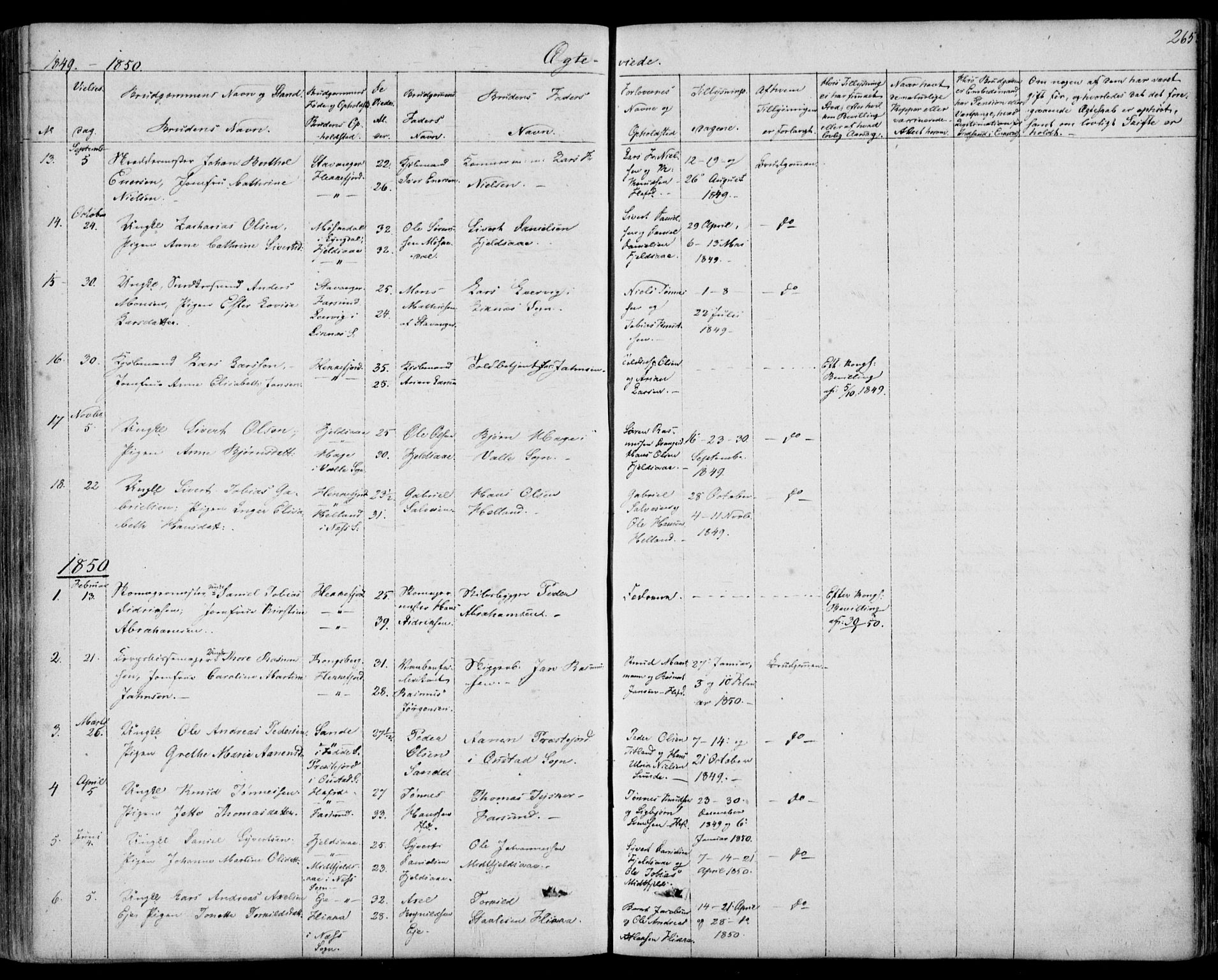 Flekkefjord sokneprestkontor, SAK/1111-0012/F/Fb/Fbc/L0005: Parish register (copy) no. B 5, 1846-1866, p. 265