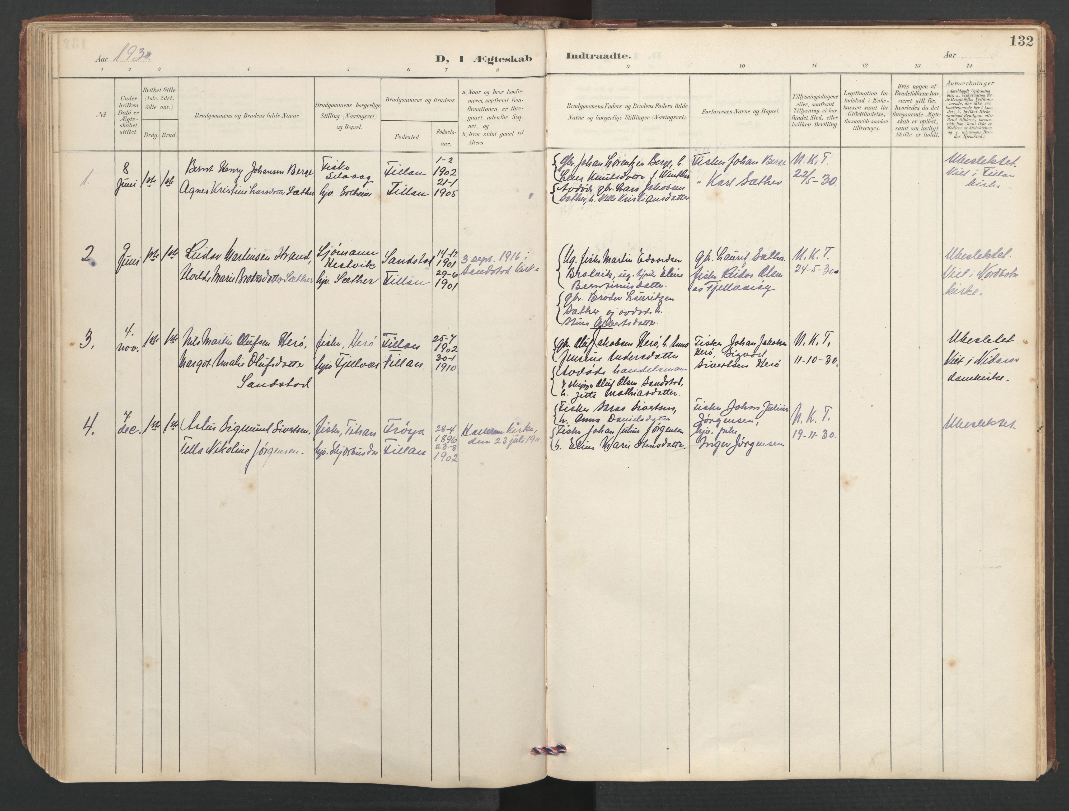 Ministerialprotokoller, klokkerbøker og fødselsregistre - Sør-Trøndelag, SAT/A-1456/638/L0571: Parish register (copy) no. 638C03, 1901-1930, p. 132