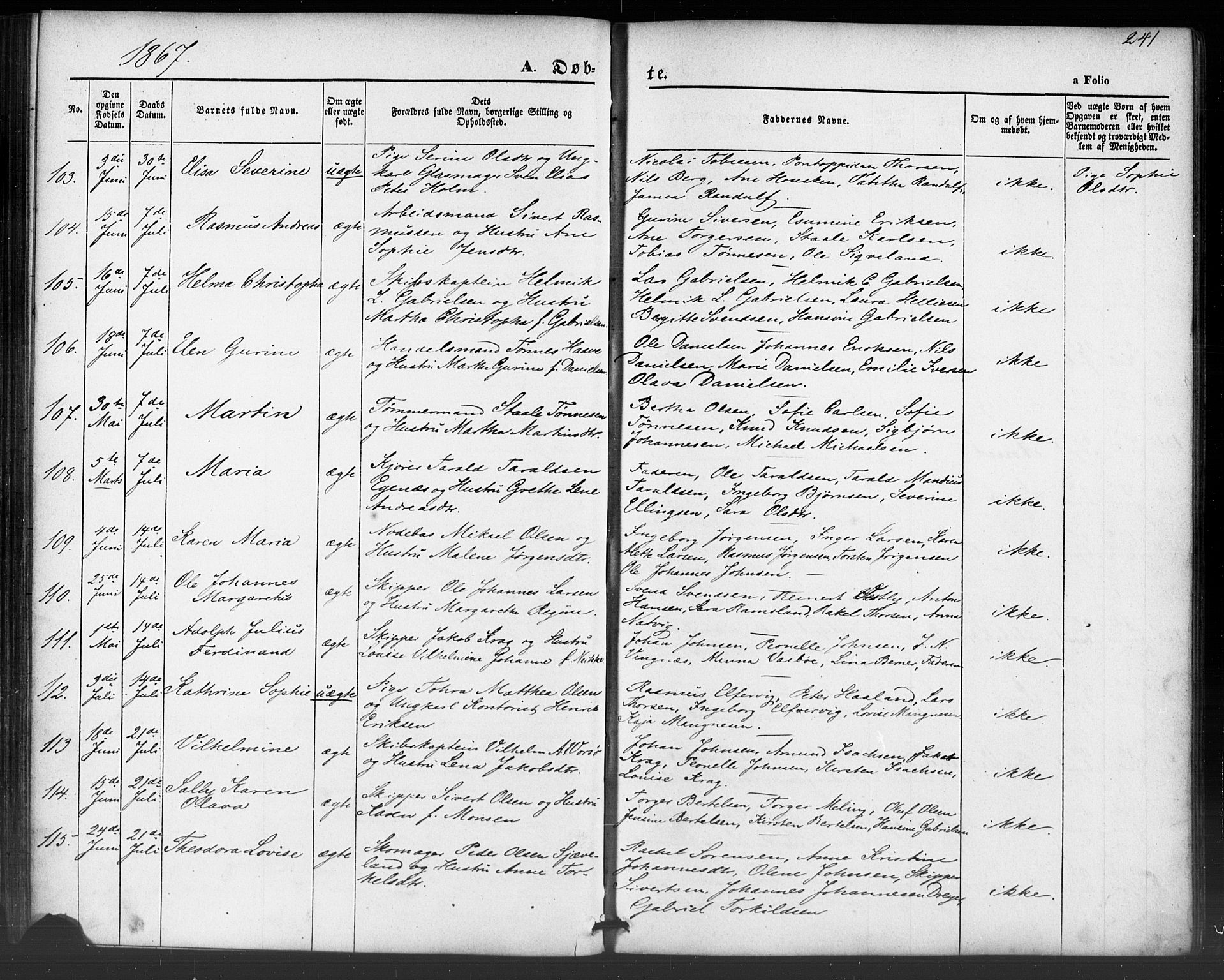 Domkirken sokneprestkontor, SAST/A-101812/001/30/30BB/L0012: Parish register (copy) no. B 12, 1860-1871, p. 241
