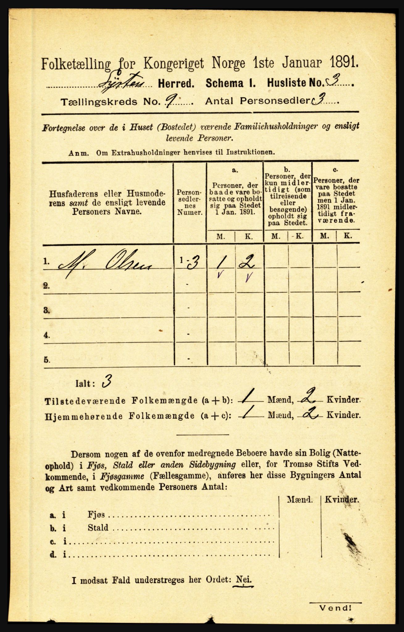 RA, 1891 census for 1426 Luster, 1891, p. 2748