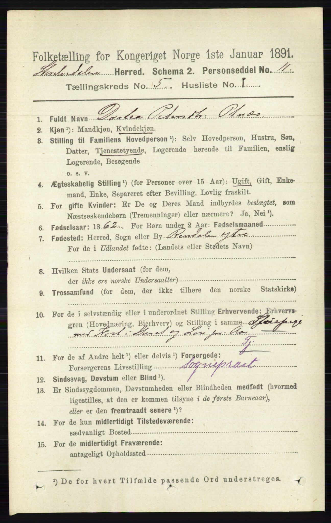 RA, 1891 census for 0430 Stor-Elvdal, 1891, p. 1724