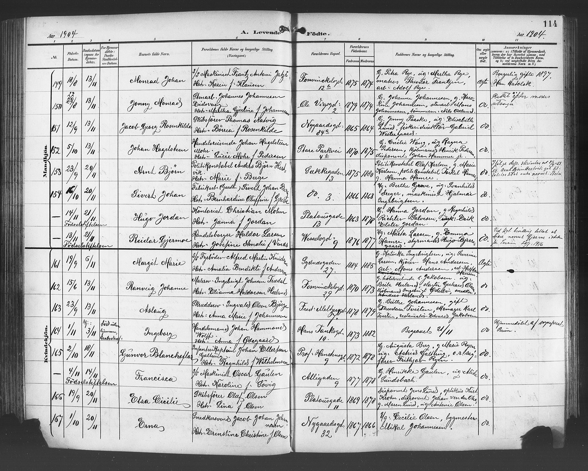 Johanneskirken sokneprestembete, SAB/A-76001/H/Hab: Parish register (copy) no. A 2, 1900-1912, p. 114