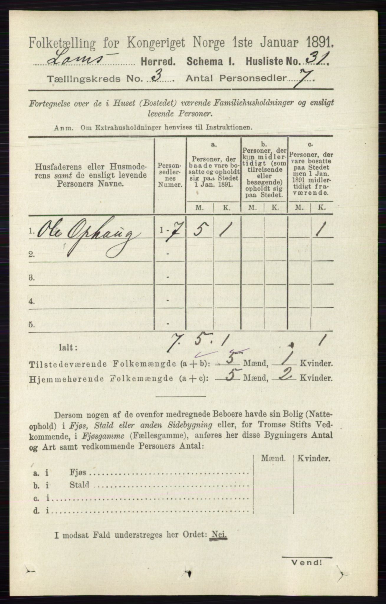 RA, 1891 census for 0514 Lom, 1891, p. 1255
