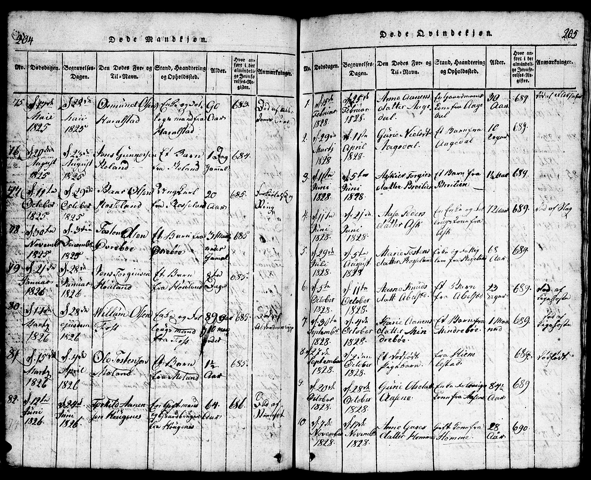 Bjelland sokneprestkontor, SAK/1111-0005/F/Fb/Fba/L0003: Parish register (copy) no. B 3, 1816-1870, p. 204-205