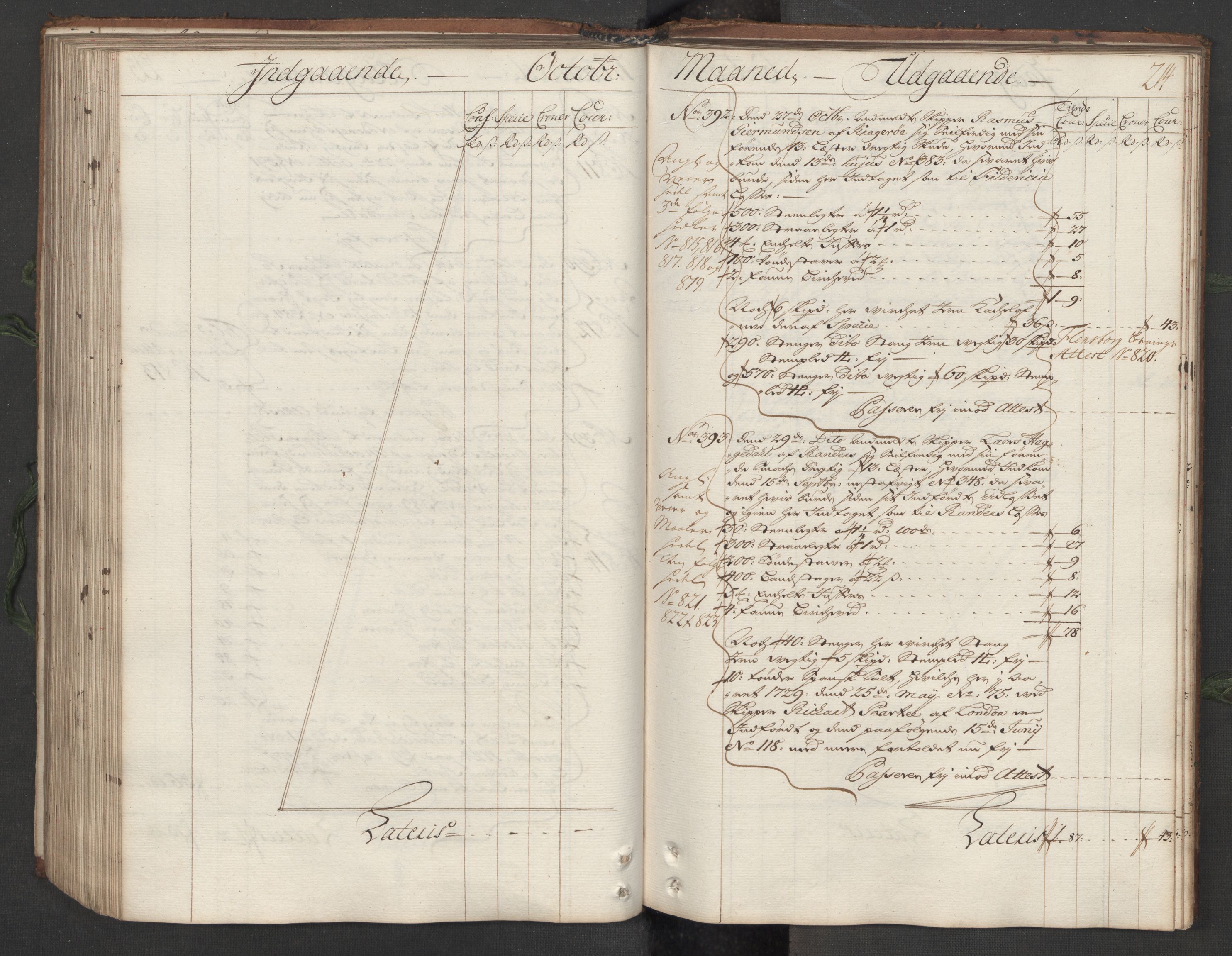 Generaltollkammeret, tollregnskaper, AV/RA-EA-5490/R12/L0007/0001: Tollregnskaper Langesund / Hovedtollbok, 1731, p. 213b-214a