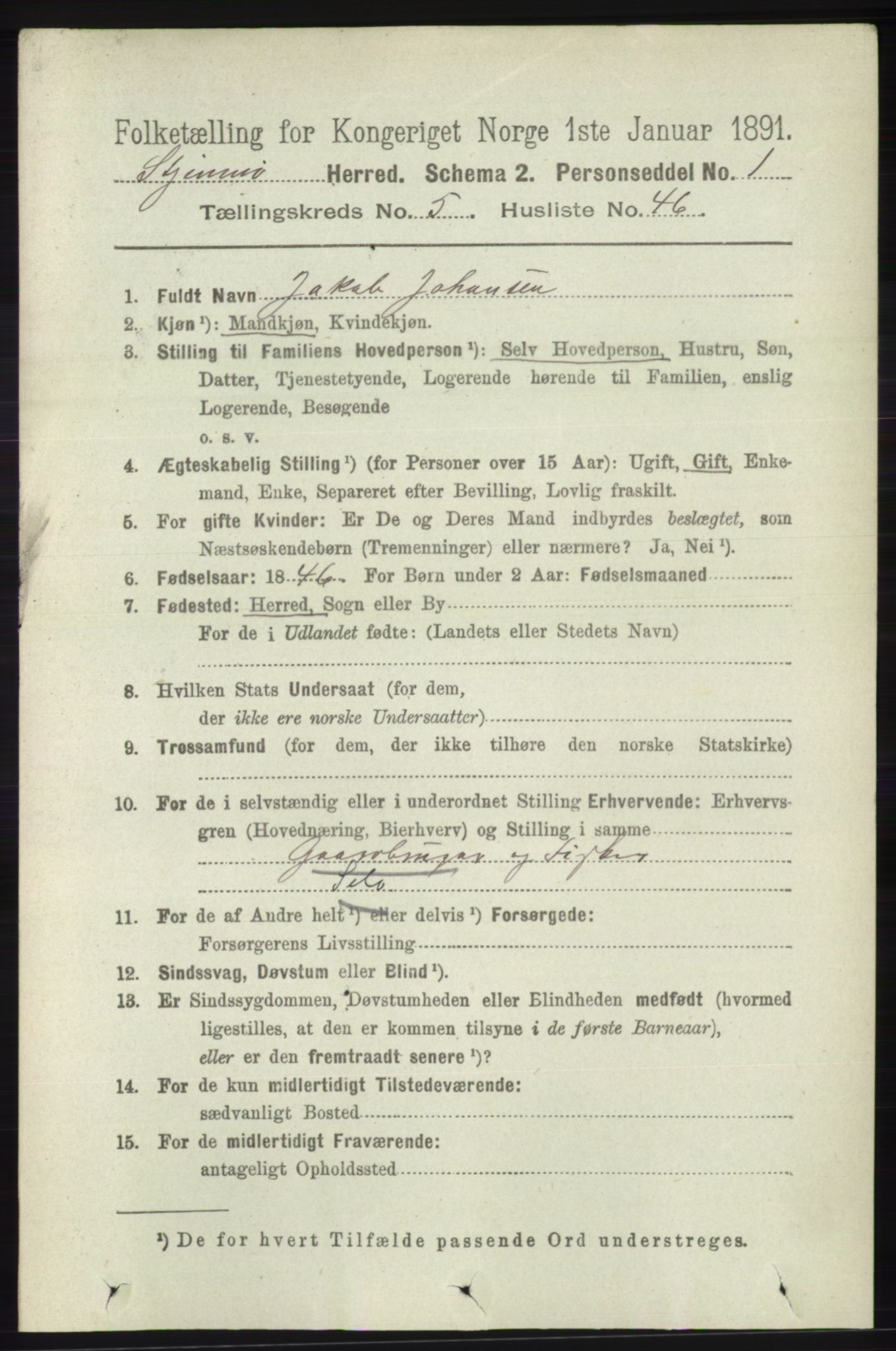 RA, 1891 census for 1140 Sjernarøy, 1891, p. 1020