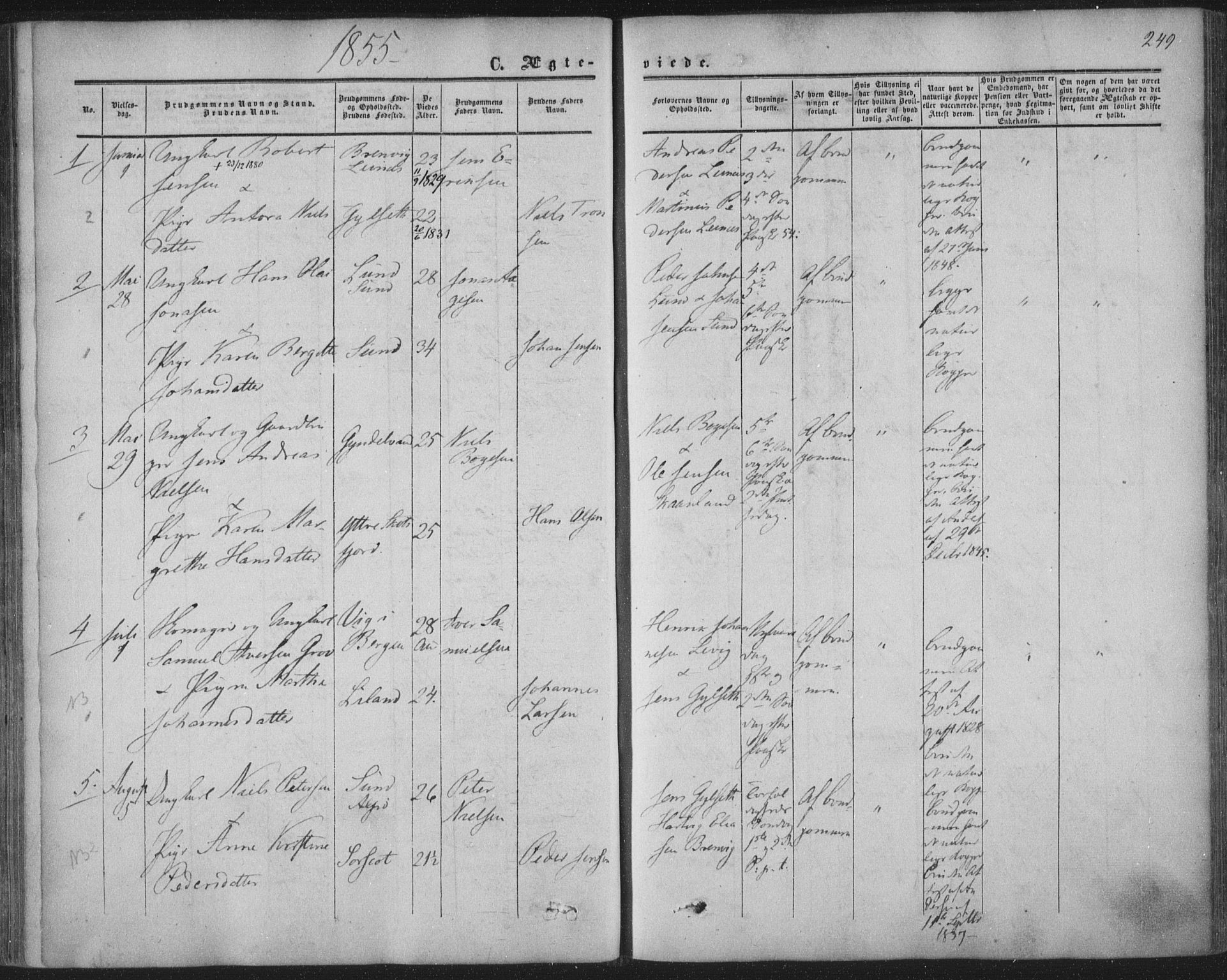 Ministerialprotokoller, klokkerbøker og fødselsregistre - Nordland, AV/SAT-A-1459/855/L0800: Parish register (official) no. 855A08, 1852-1864, p. 249