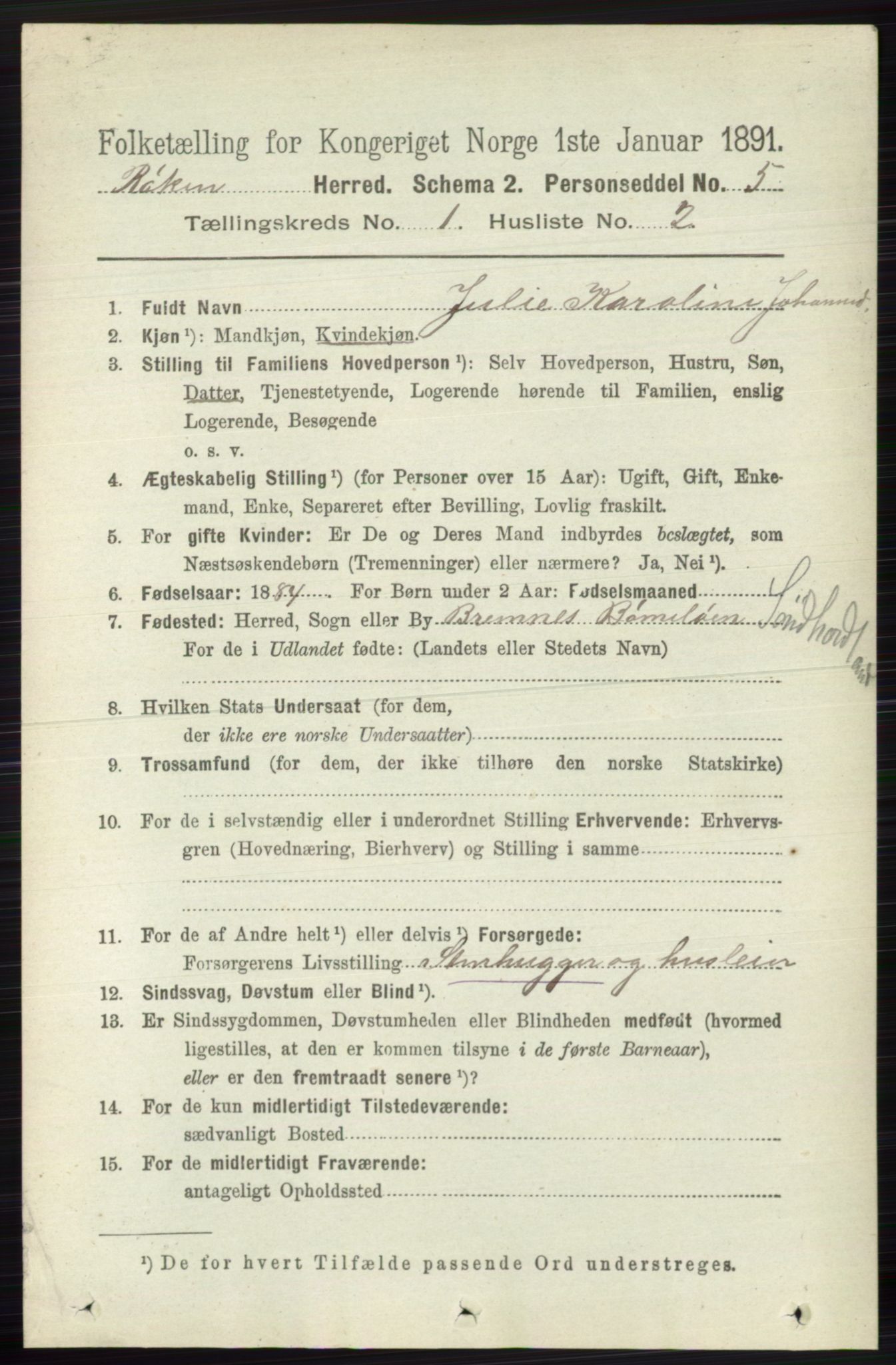 RA, 1891 census for 0627 Røyken, 1891, p. 99