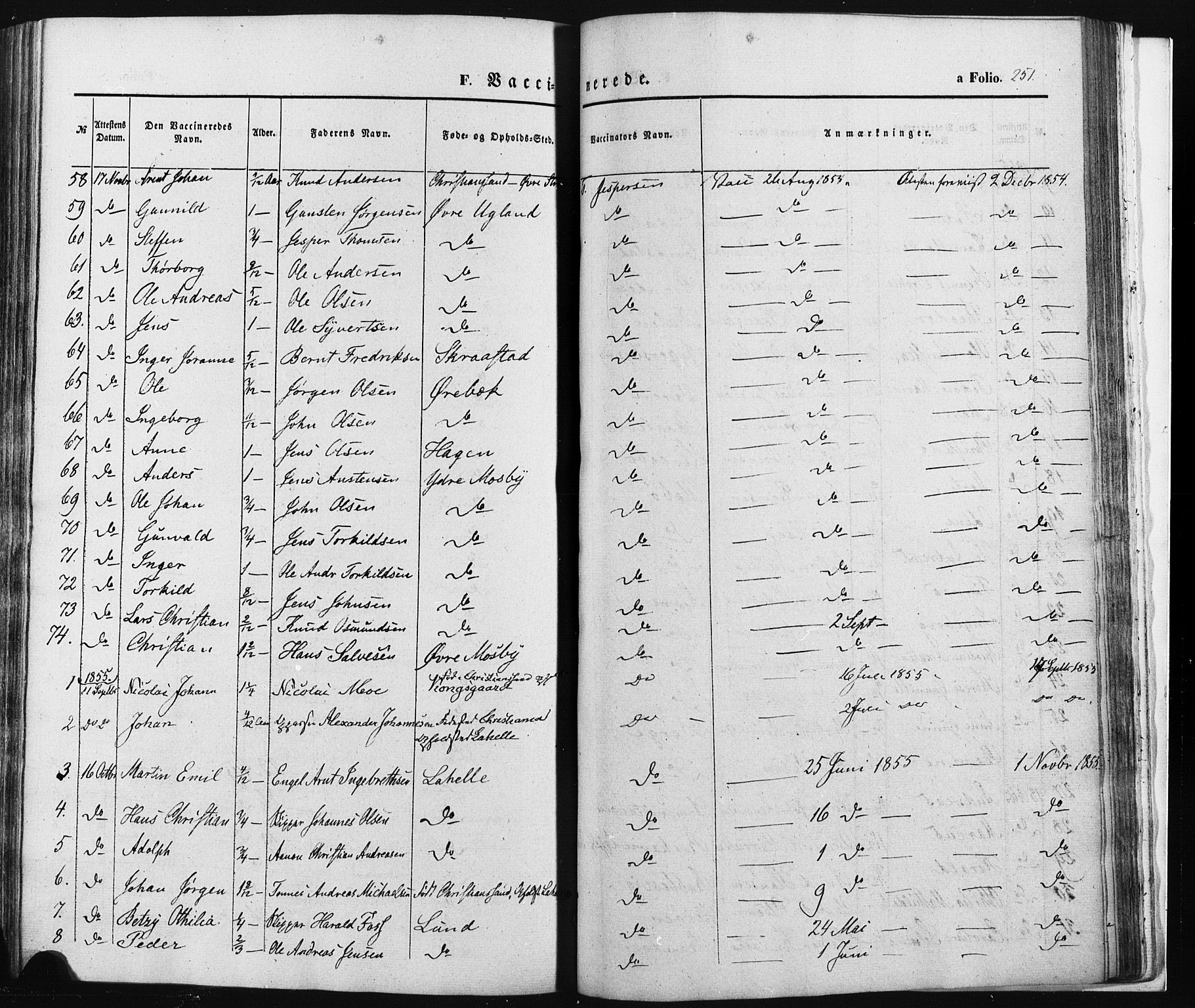 Oddernes sokneprestkontor, SAK/1111-0033/F/Fa/Faa/L0007: Parish register (official) no. A 7, 1851-1863, p. 251